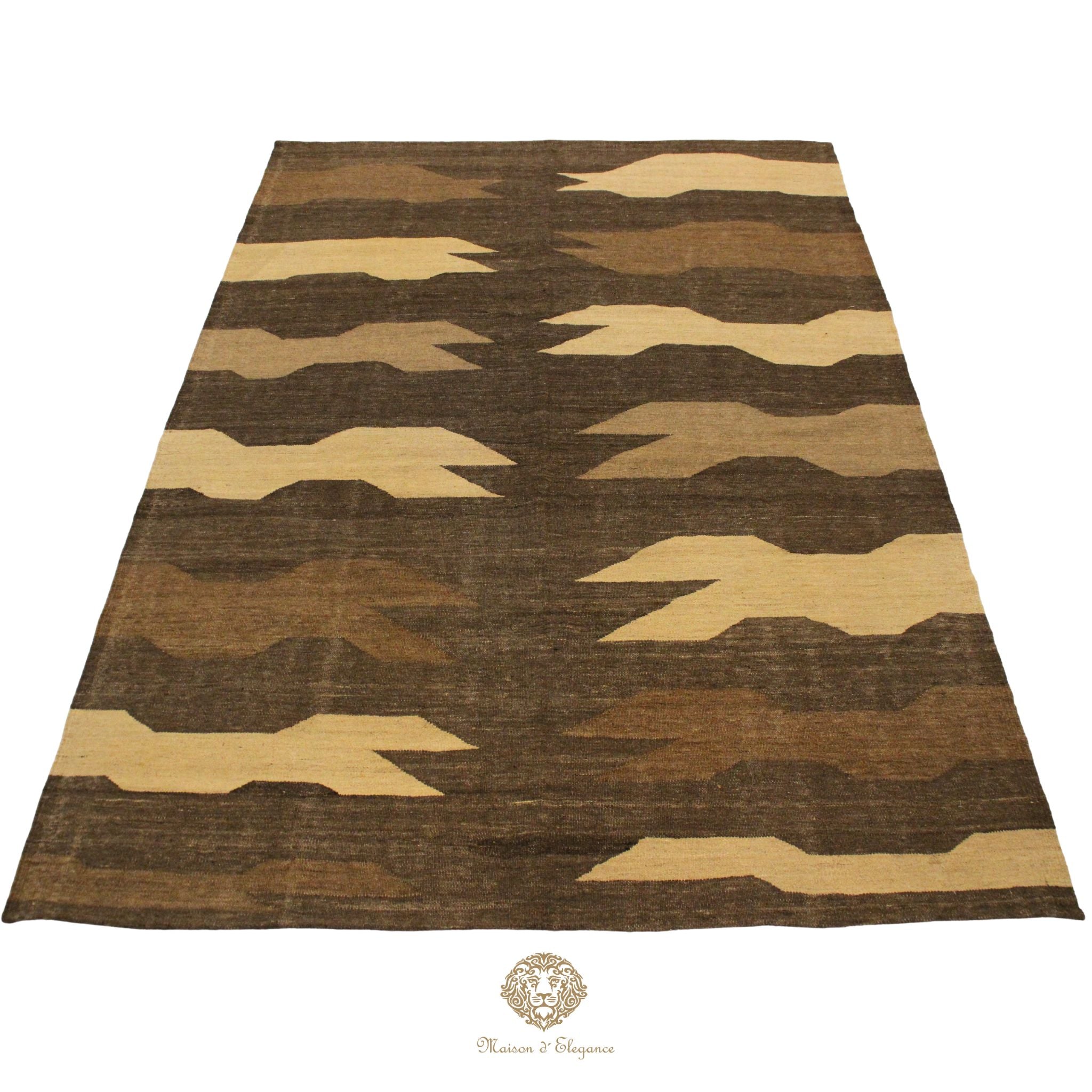Alfombra Soumak Lana Zigzag Colores Neutros y Tierra 238 x 174 cm