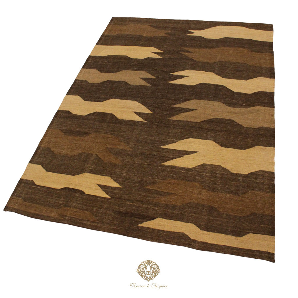 Alfombra Soumak Lana Zigzag Colores Neutros y Tierra 238 x 174 cm