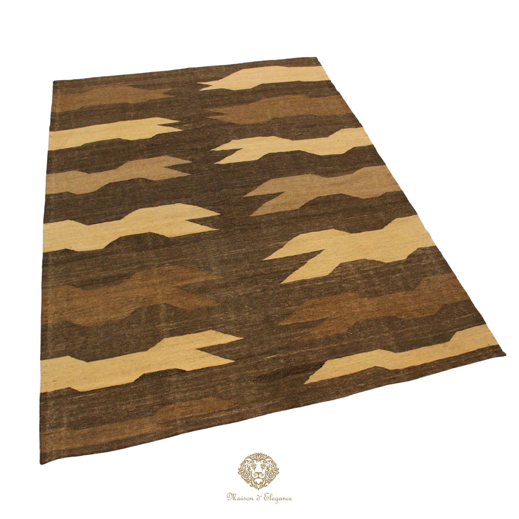 Alfombra Soumak Lana Zigzag Colores Neutros y Tierra 238 x 174 cm