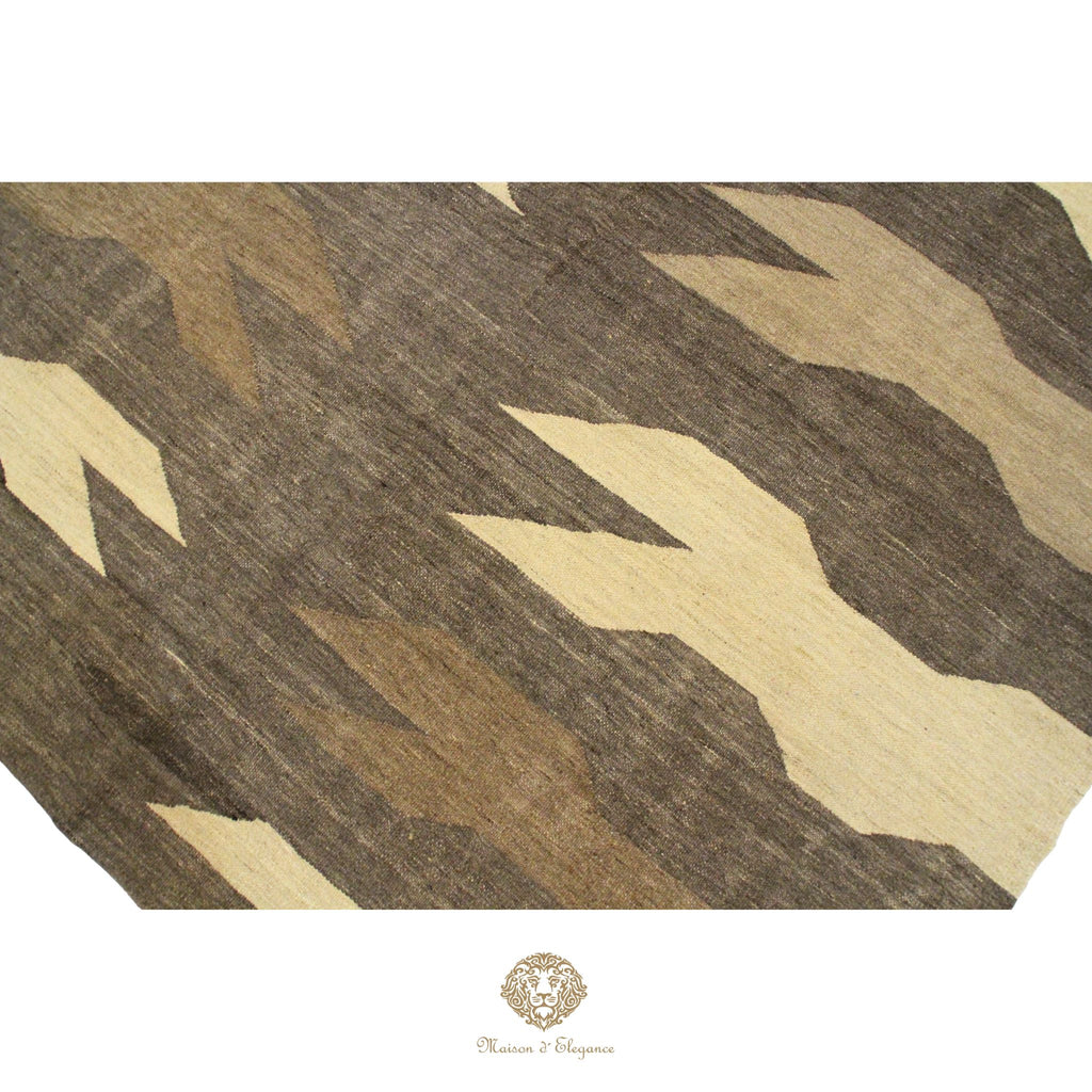 Alfombra Soumak Lana Zigzag Colores Neutros y Tierra 238 x 174 cm