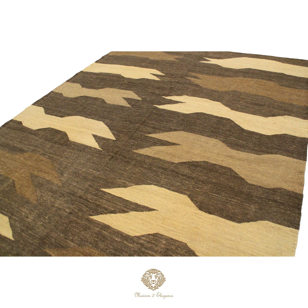 Alfombra Soumak Lana Zigzag Colores Neutros y Tierra 238 x 174 cm