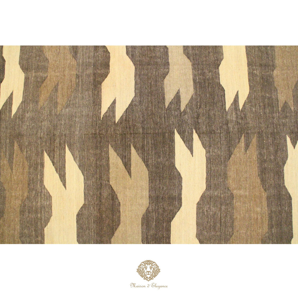 Alfombra Soumak Lana Zigzag Colores Neutros y Tierra 238 x 174 cm