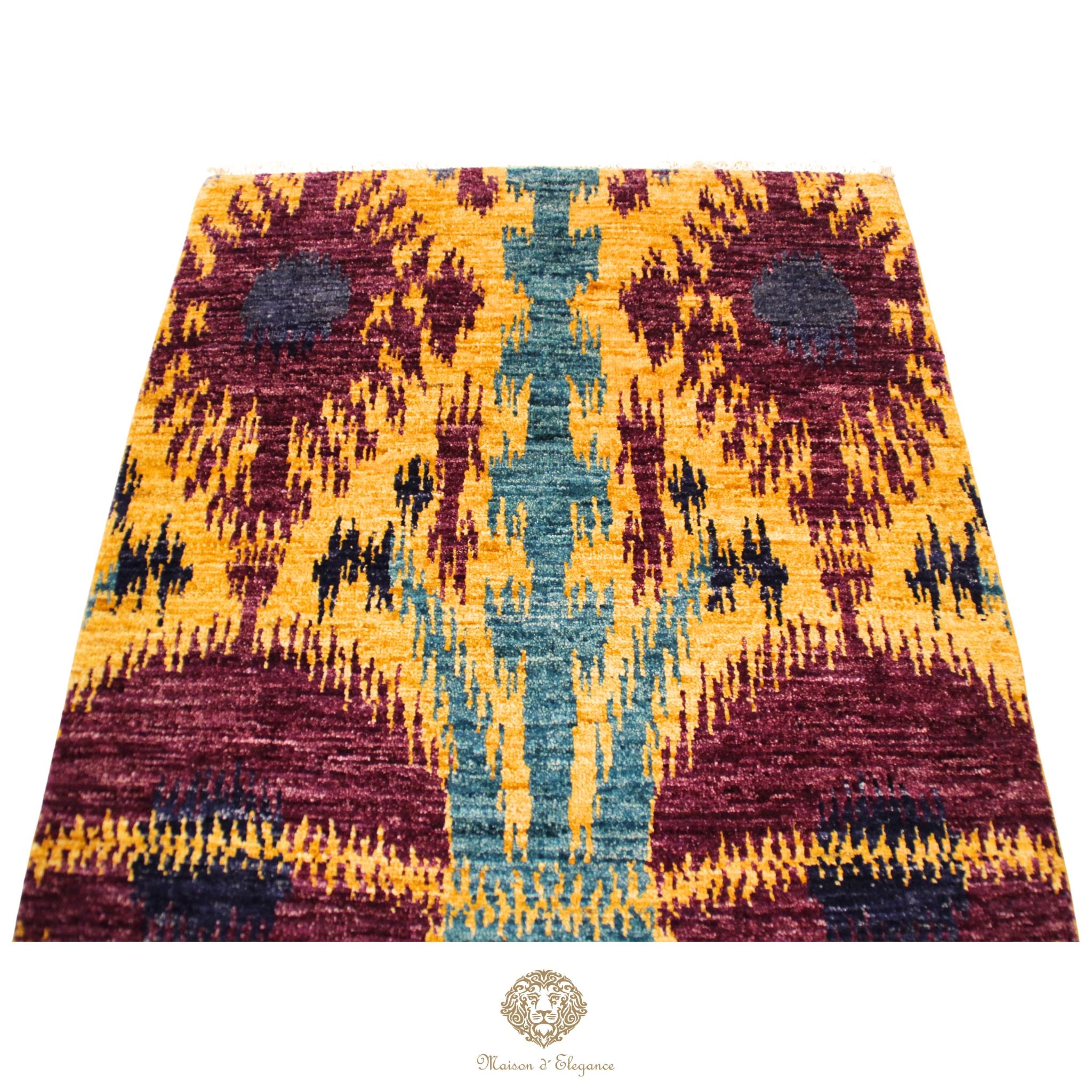 Alfombra Moderna Ikat de Lana Natural - Diseño Geométrico Artesanal 190 x 116 cm
