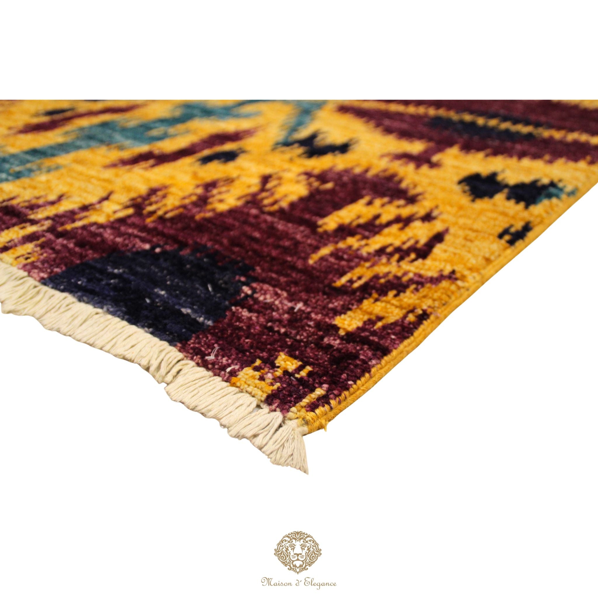 Alfombra Moderna Ikat de Lana Natural - Diseño Geométrico Artesanal 190 x 116 cm