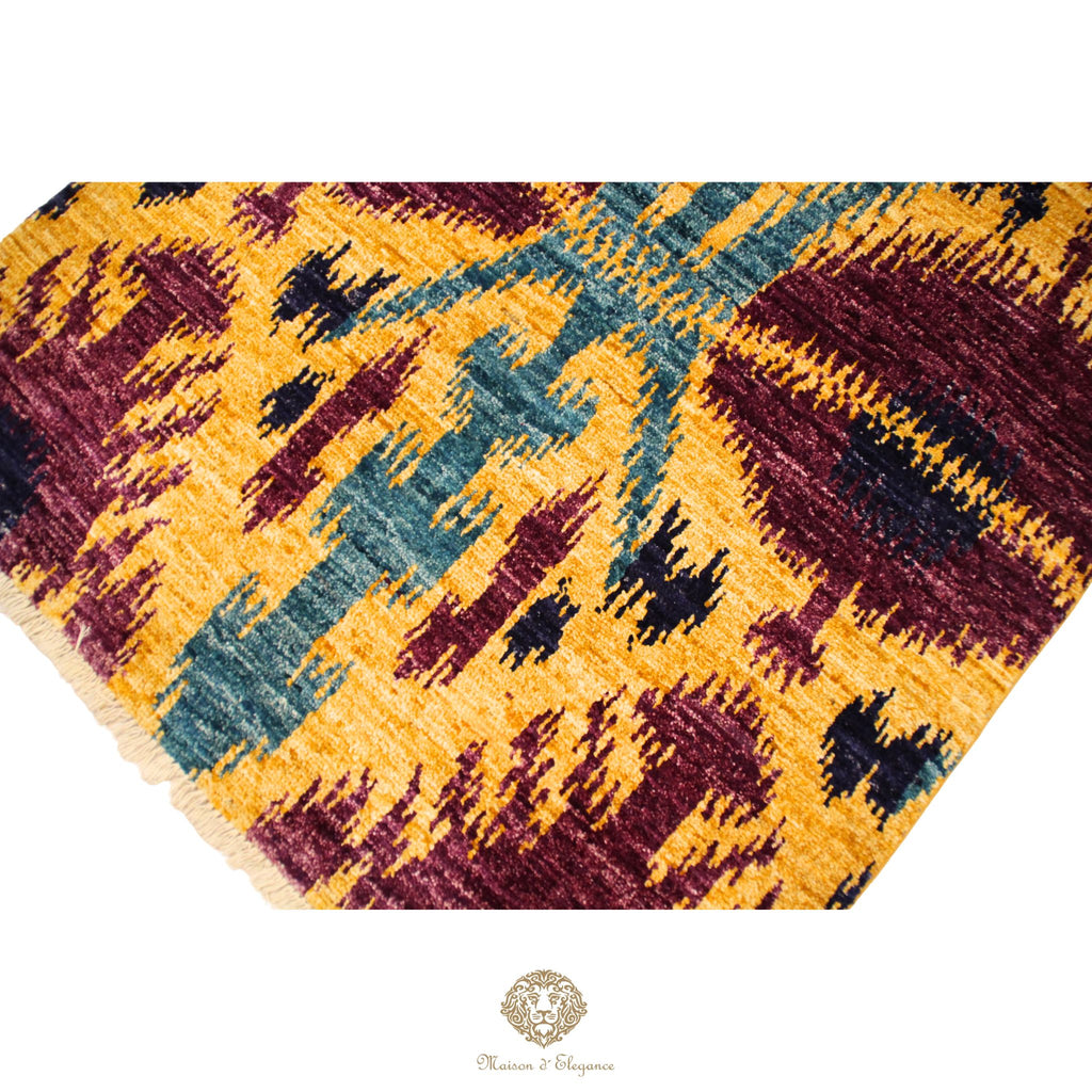 Alfombra Moderna Ikat de Lana Natural - Diseño Geométrico Artesanal 190 x 116 cm