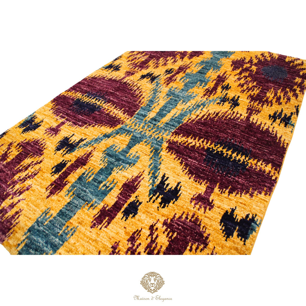 Alfombra Moderna Ikat de Lana Natural - Diseño Geométrico Artesanal 190 x 116 cm