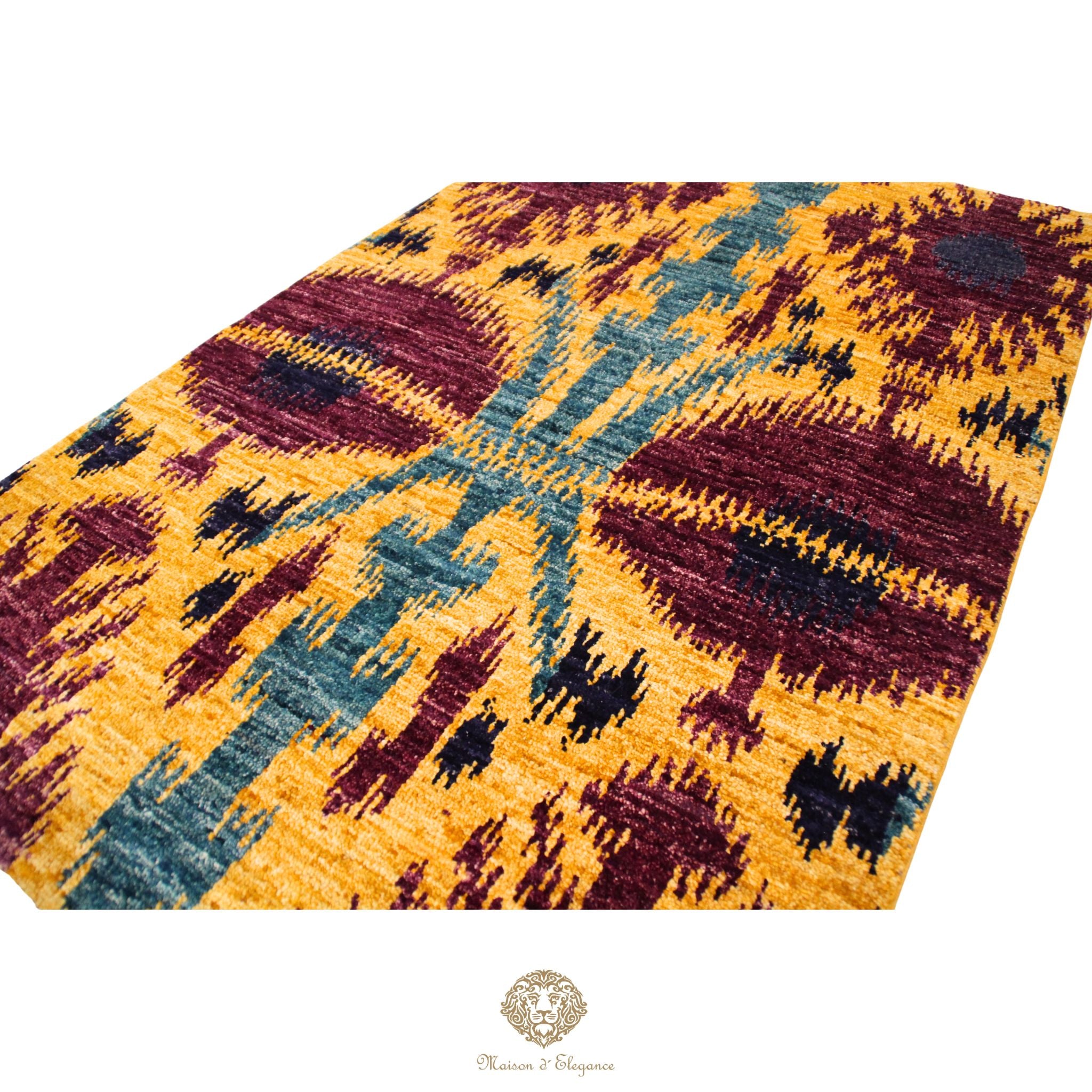 Alfombra Moderna Ikat de Lana Natural - Diseño Geométrico Artesanal 190 x 116 cm