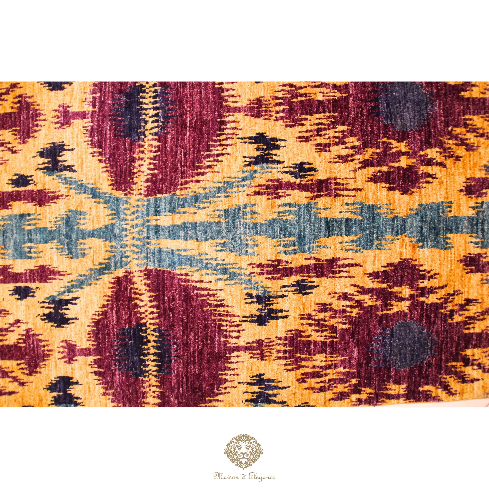 Alfombra Moderna Ikat de Lana Natural - Diseño Geométrico Artesanal 190 x 116 cm