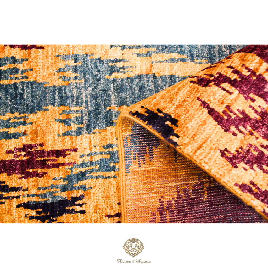 Alfombra Moderna Ikat de Lana Natural - Diseño Geométrico Artesanal 190 x 116 cm