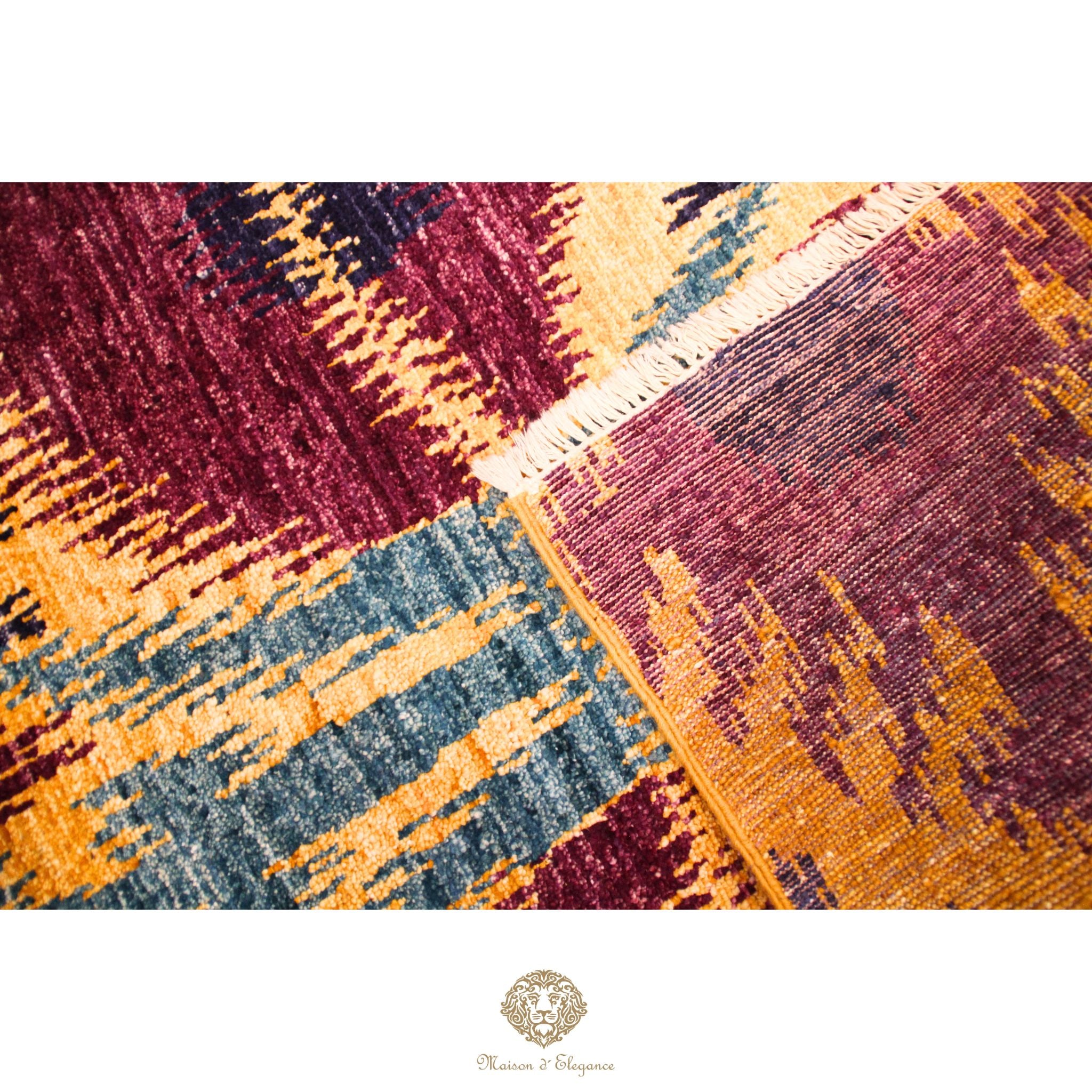 Alfombra Moderna Ikat de Lana Natural - Diseño Geométrico Artesanal 190 x 116 cm