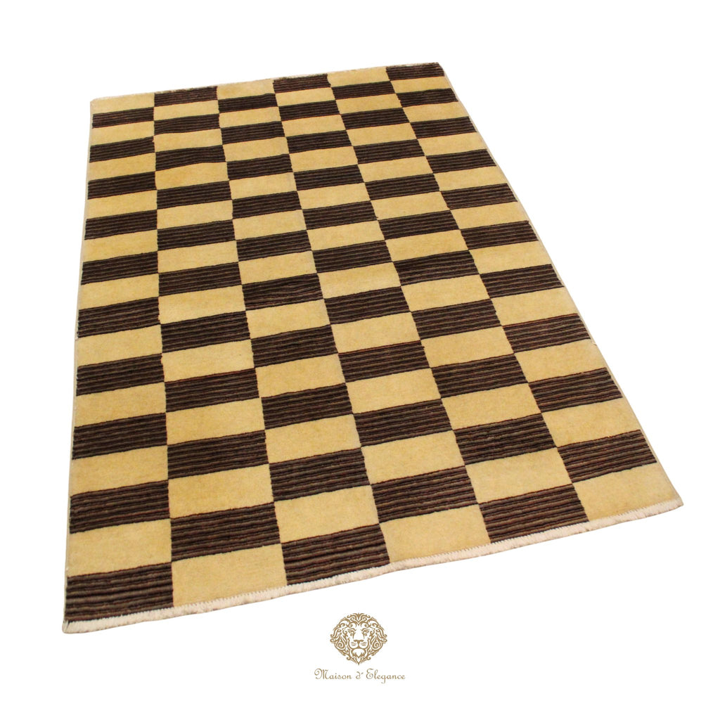 Alfombra de Lana, Diseño Contemporáneo en color Beige 183 x 125 cm