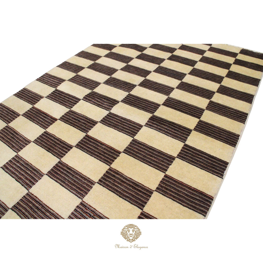 Alfombra de Lana, Diseño Contemporáneo en color Beige 183 x 125 cm