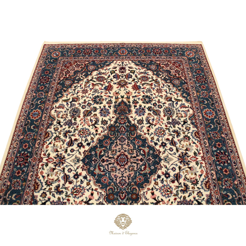 Alfombra Kirman Seda y Lana Medallón Central Diseño Floral 295 x 181 cm