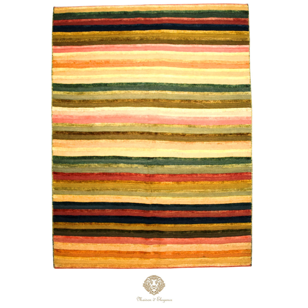 Alfombra Multicolor a rayas Lana Natural Tonos Cálidos | 201 x 152 cm