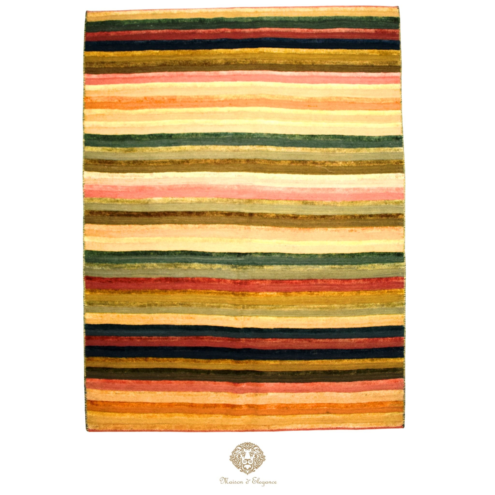 Alfombra Multicolor a rayas Lana Natural Tonos Cálidos | 201 x 152 cm