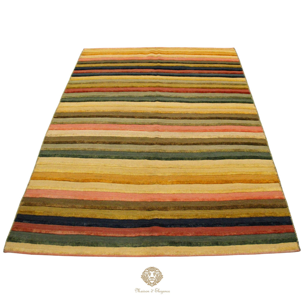Alfombra Multicolor a rayas Lana Natural Tonos Cálidos | 201 x 152 cm