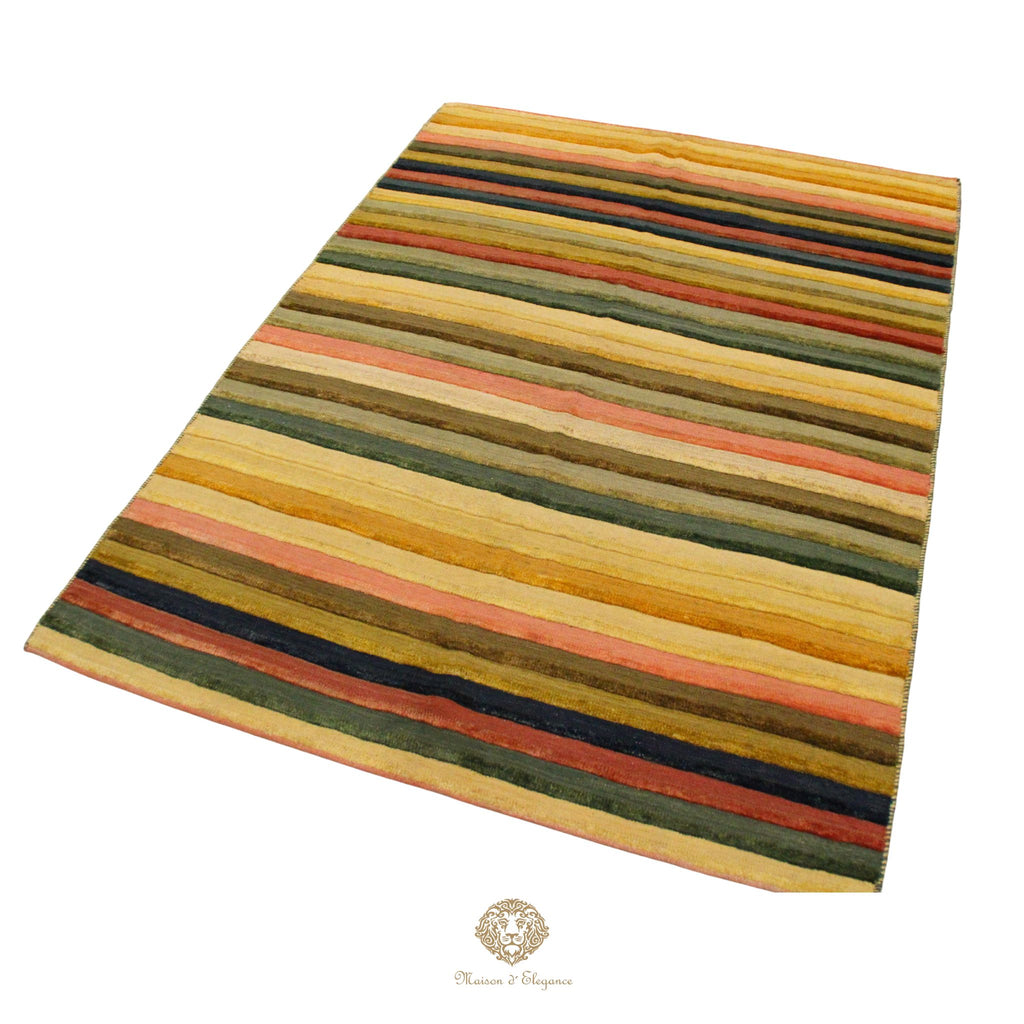Alfombra Multicolor a rayas Lana Natural Tonos Cálidos | 201 x 152 cm