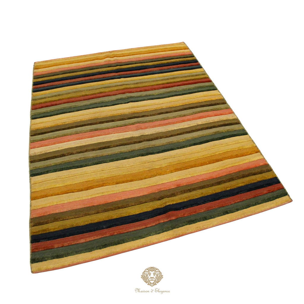 Alfombra Multicolor a rayas Lana Natural Tonos Cálidos | 201 x 152 cm