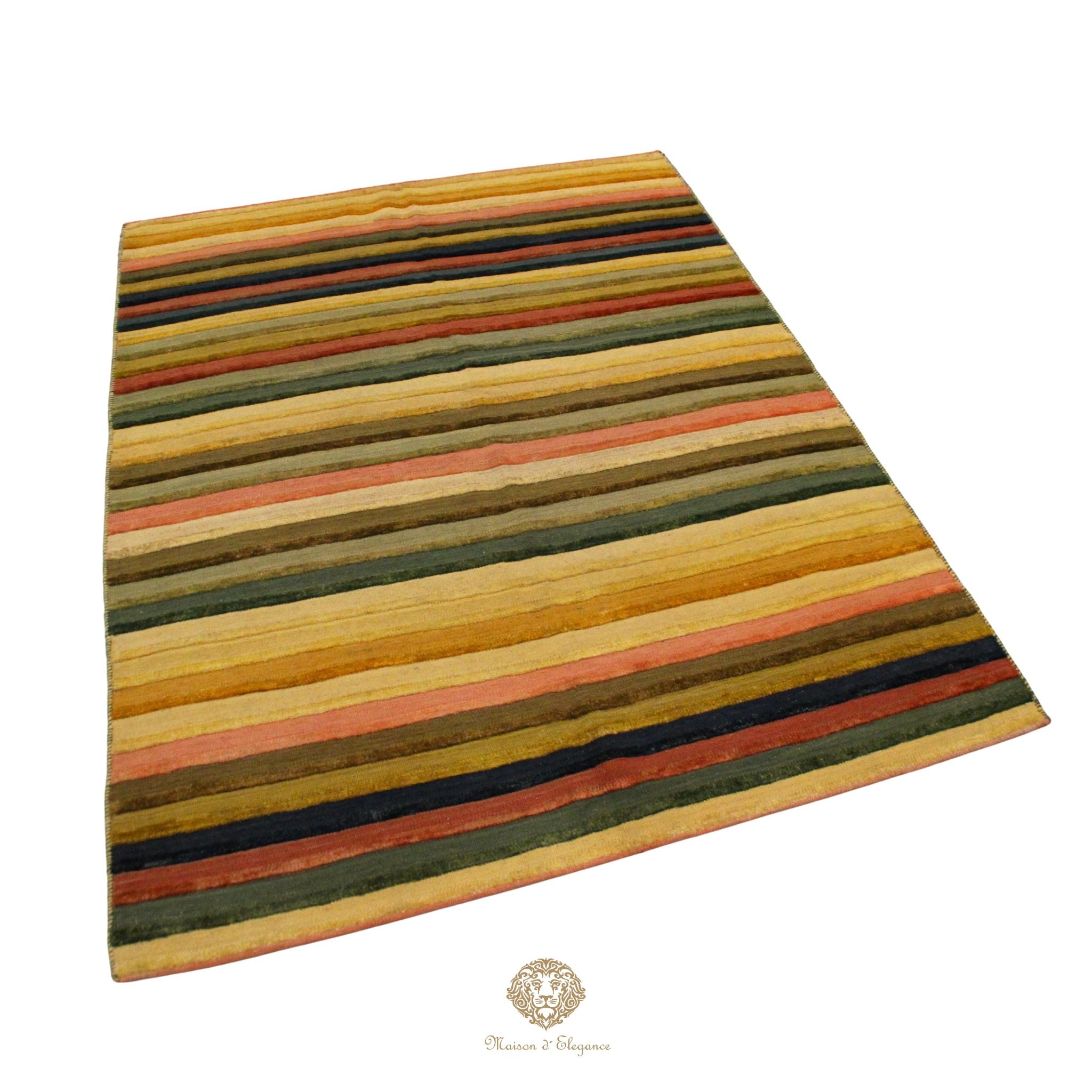 Alfombra Multicolor a rayas Lana Natural Tonos Cálidos | 201 x 152 cm