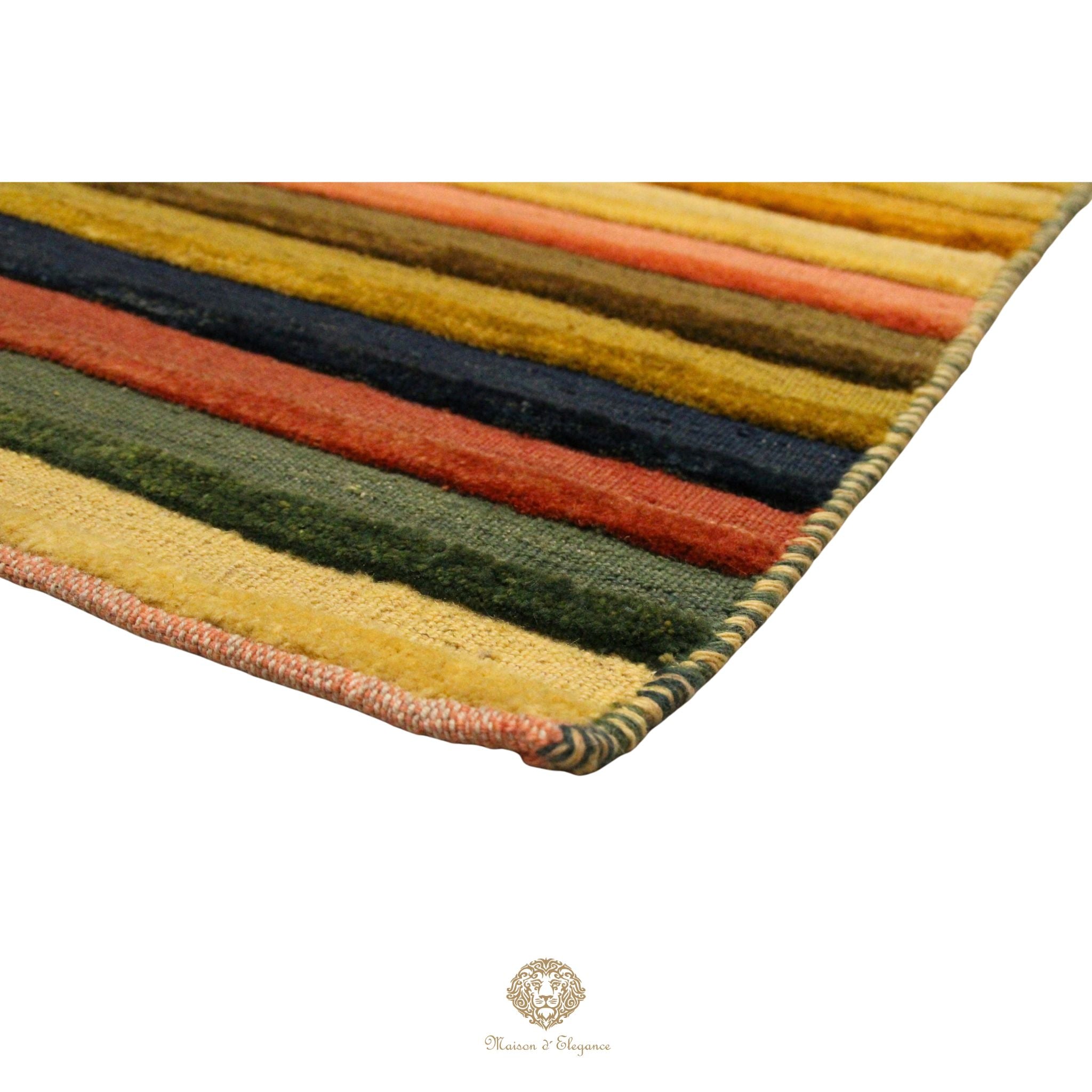 Alfombra Multicolor a rayas Lana Natural Tonos Cálidos | 201 x 152 cm