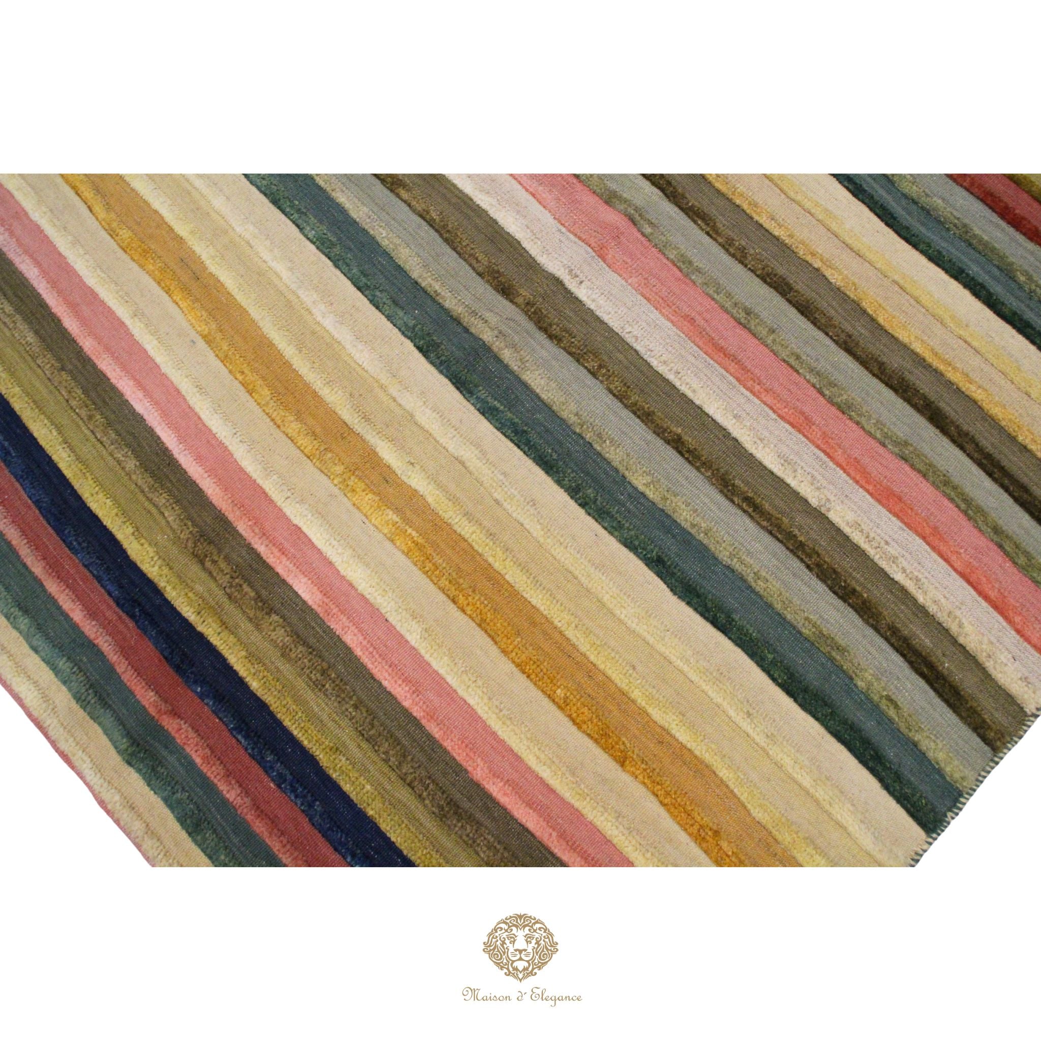 Alfombra Multicolor a rayas Lana Natural Tonos Cálidos | 201 x 152 cm