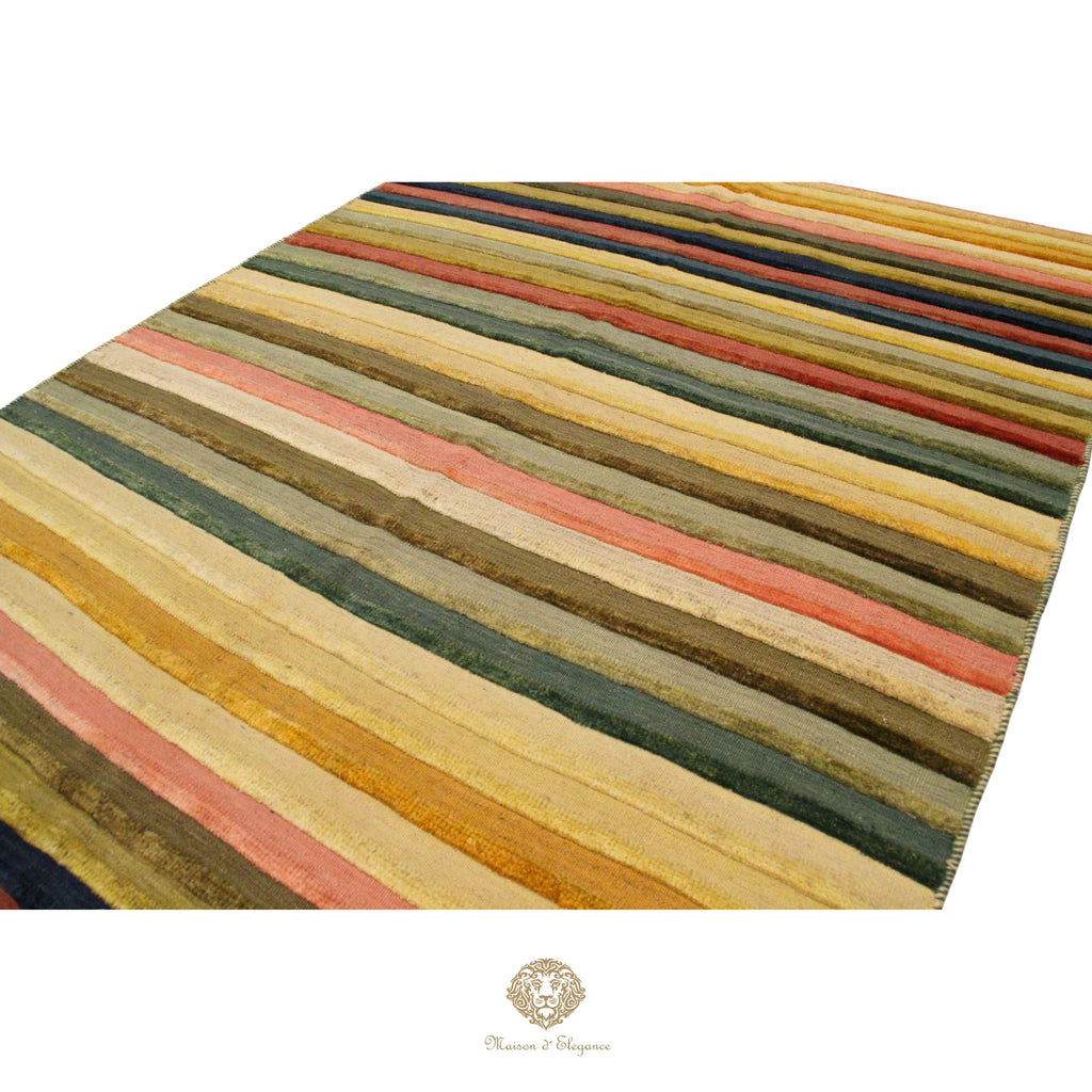 Alfombra Multicolor a rayas Lana Natural Tonos Cálidos | 201 x 152 cm