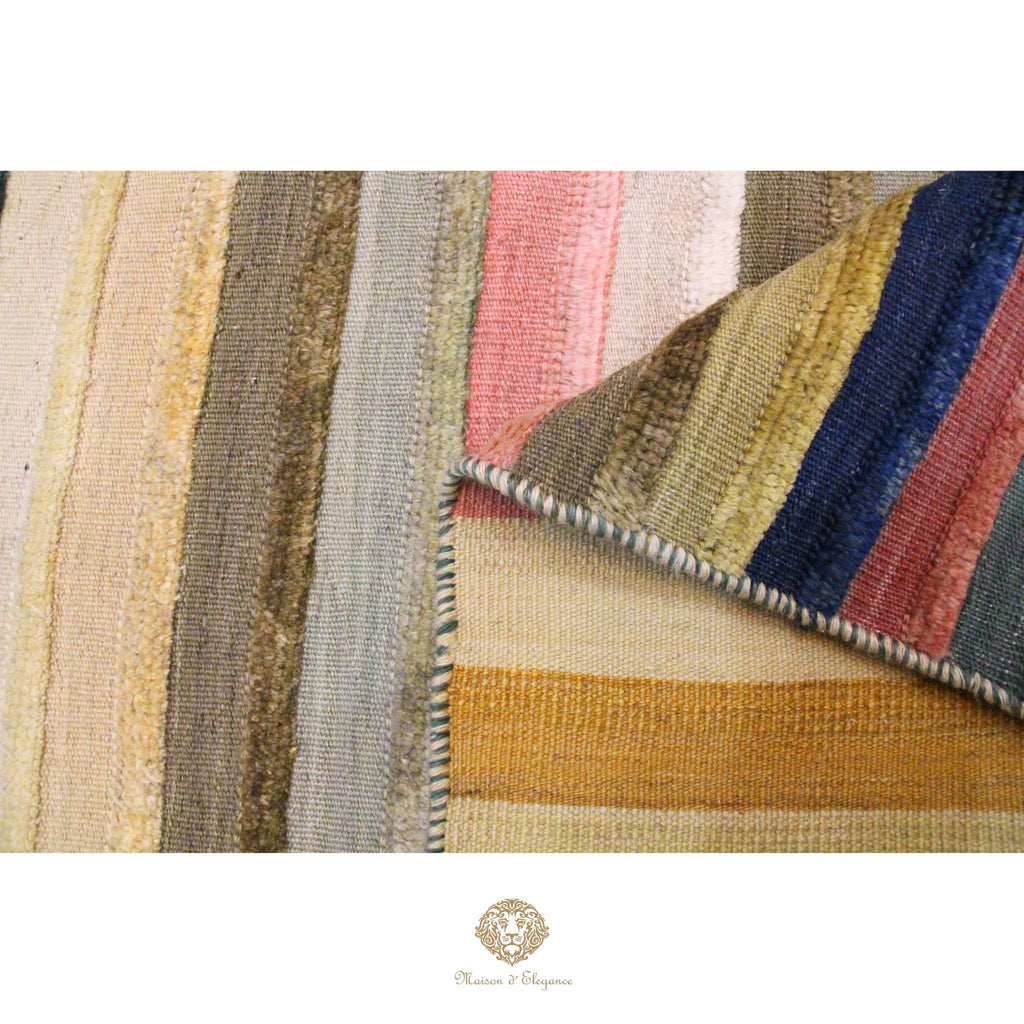 Alfombra Multicolor a rayas Lana Natural Tonos Cálidos | 201 x 152 cm