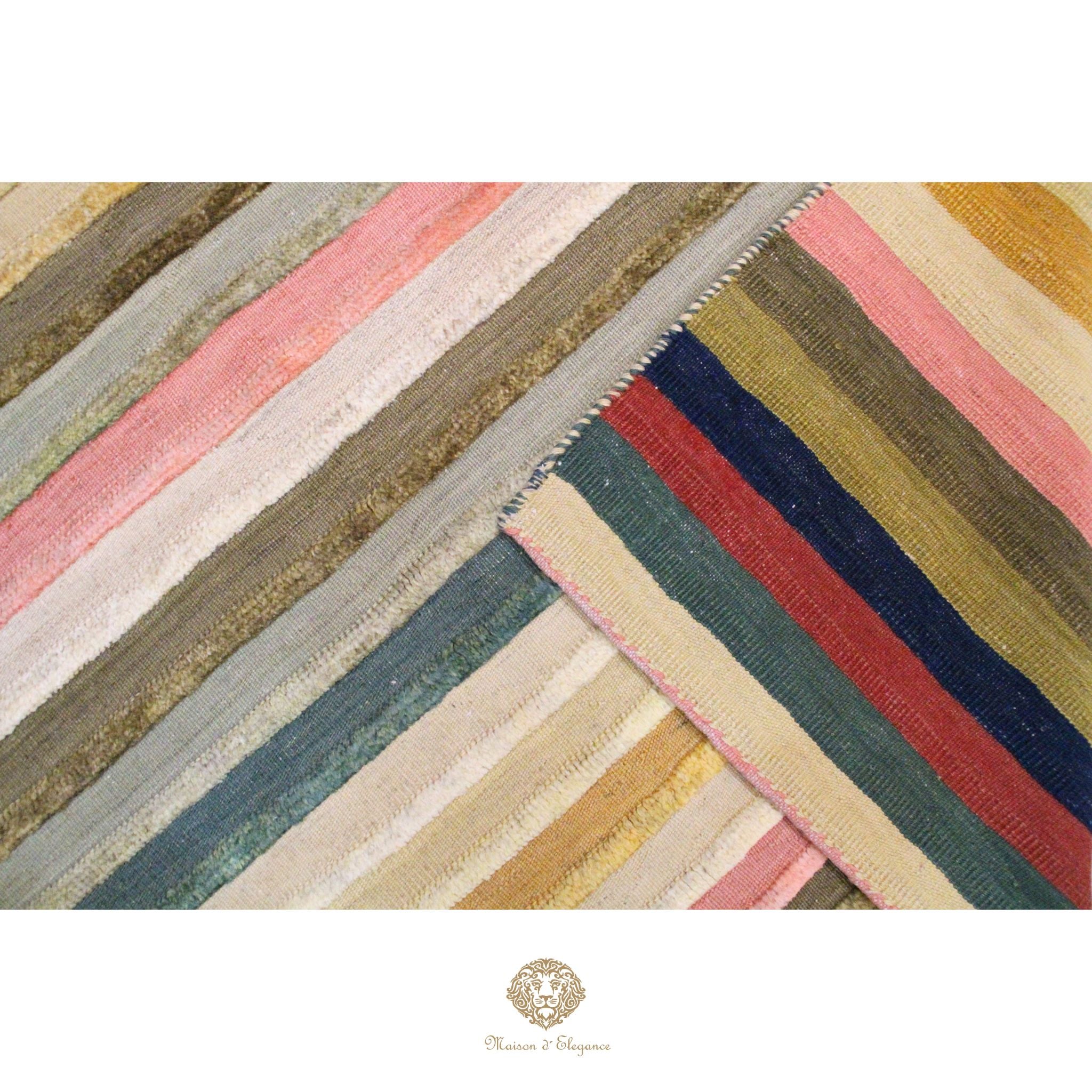 Alfombra Multicolor a rayas Lana Natural Tonos Cálidos | 201 x 152 cm