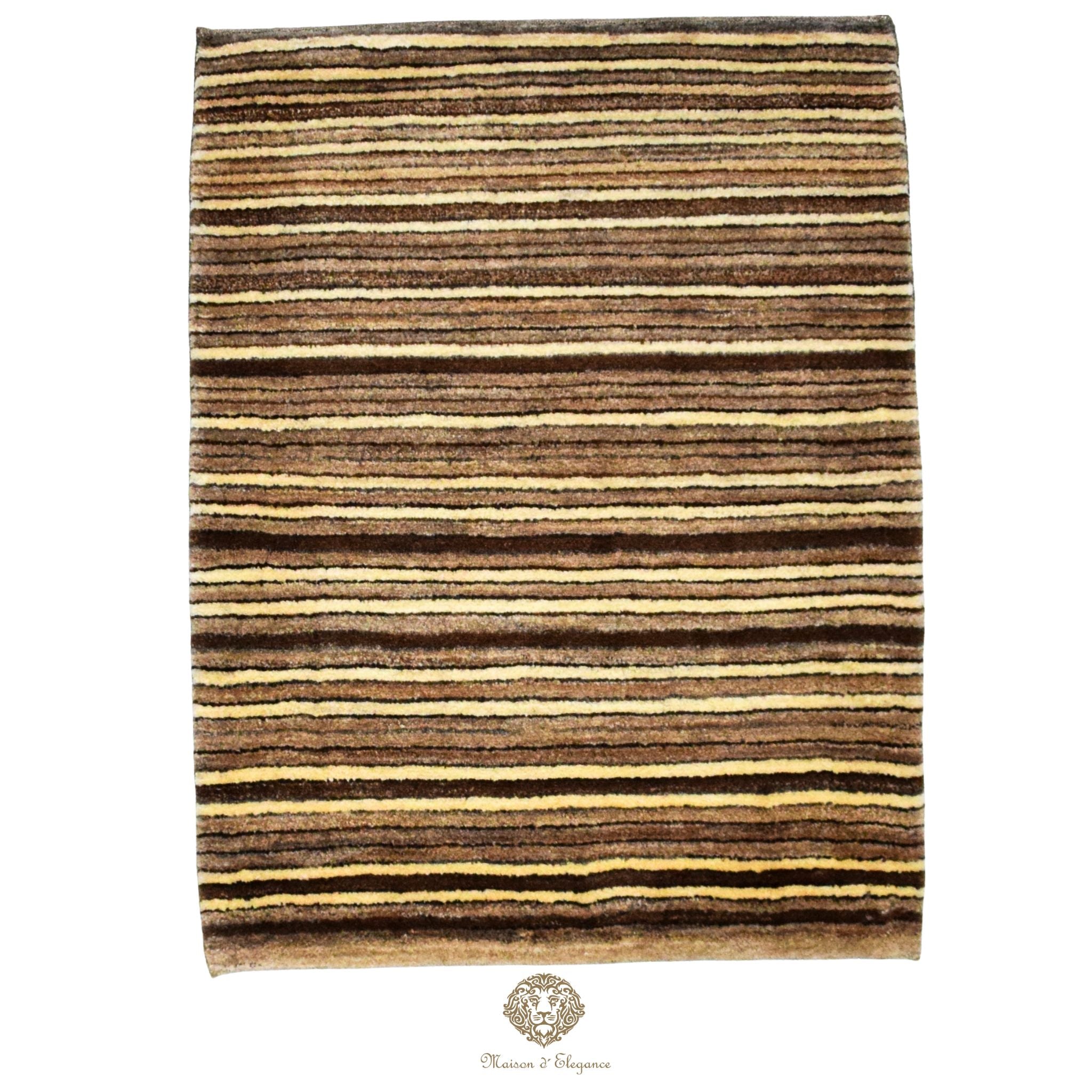 Alfombra Moderna a Rayas Lana - Tonos Neutros y Marrones 120 x 93 cm