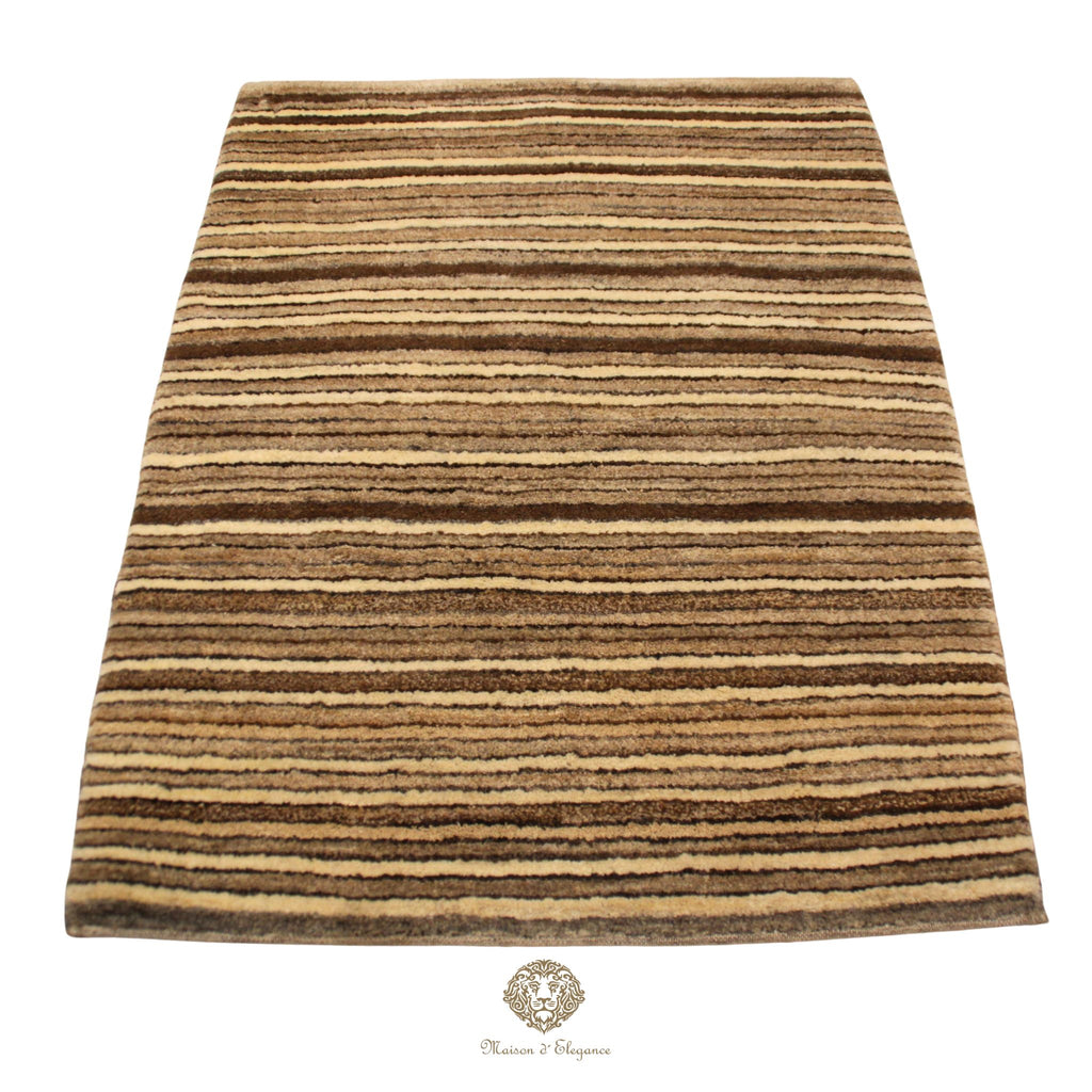 Alfombra Moderna a Rayas Lana - Tonos Neutros y Marrones 120 x 93 cm