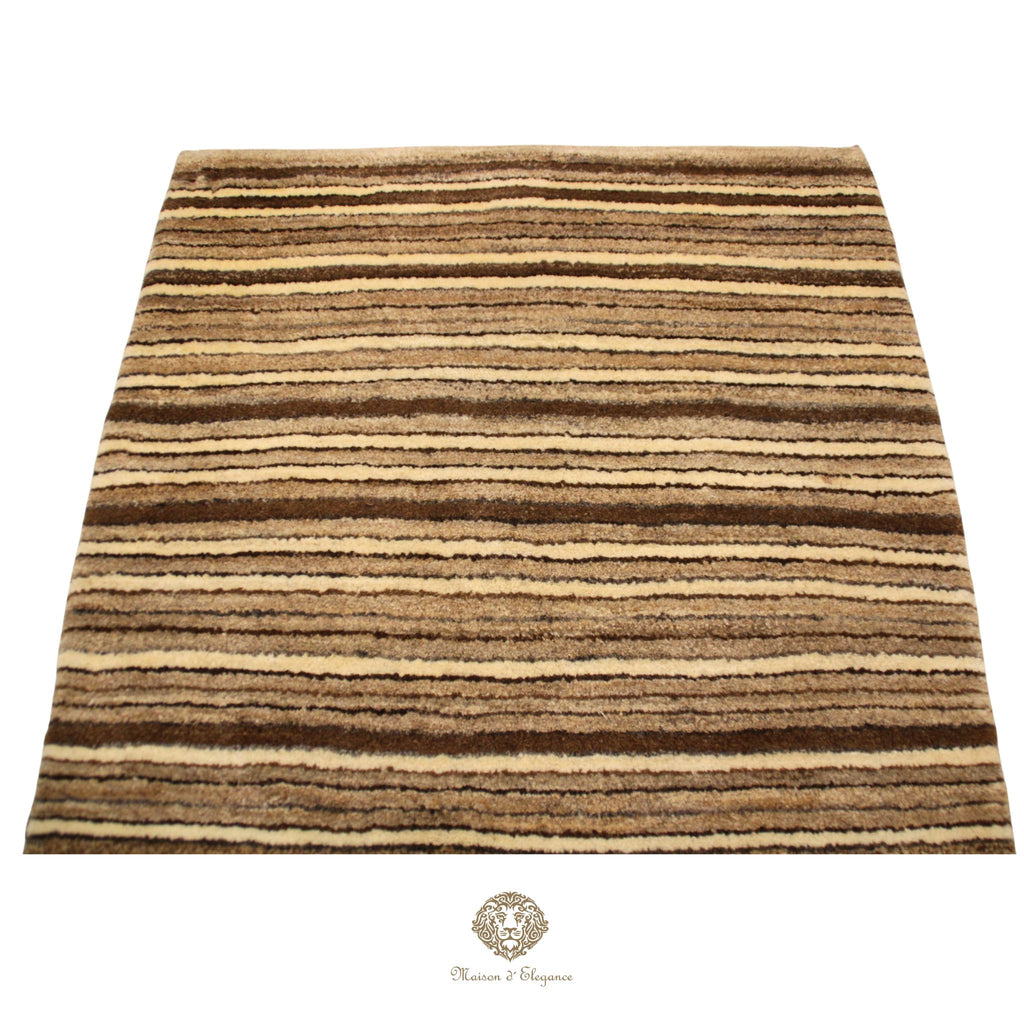 Alfombra Moderna a Rayas Lana - Tonos Neutros y Marrones 120 x 93 cm