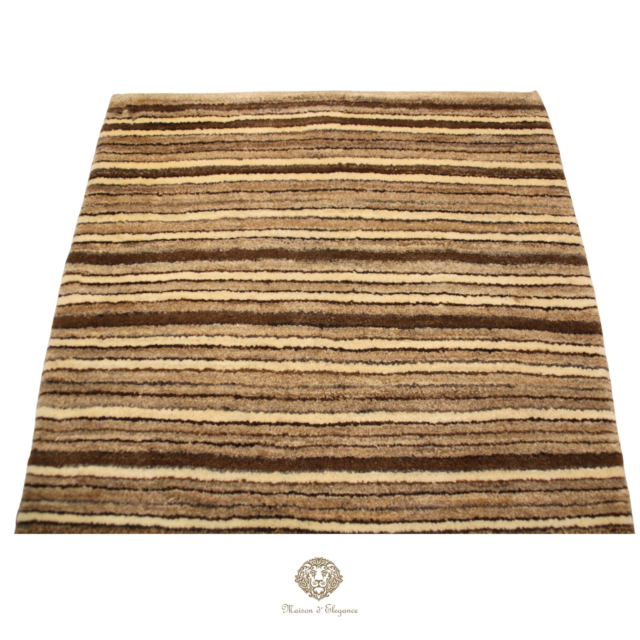 Alfombra Moderna a Rayas Lana - Tonos Neutros y Marrones 120 x 93 cm