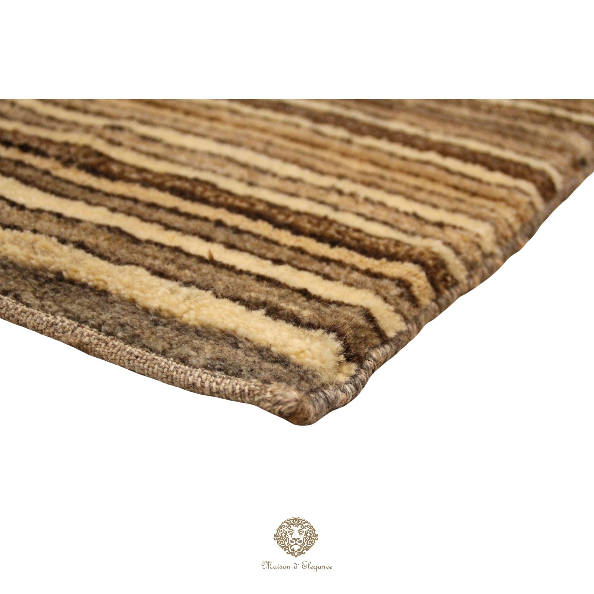 Alfombra Moderna a Rayas Lana - Tonos Neutros y Marrones 120 x 93 cm