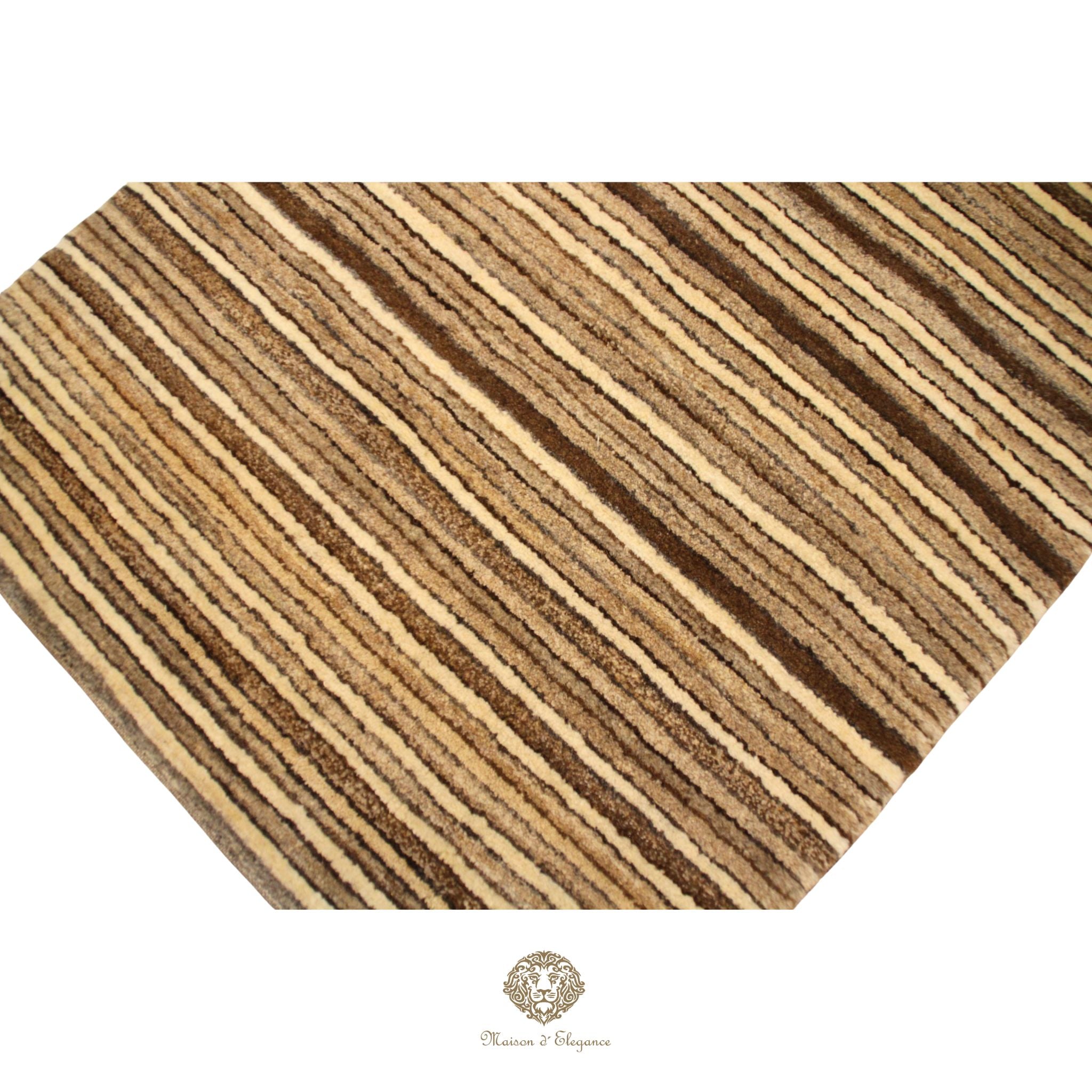 Alfombra Moderna a Rayas Lana - Tonos Neutros y Marrones 120 x 93 cm