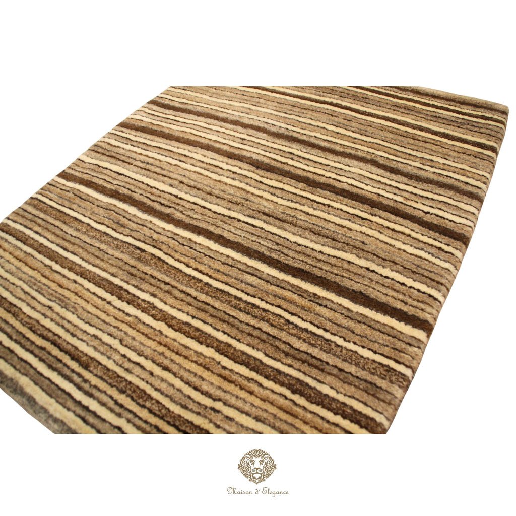 Alfombra Moderna a Rayas Lana - Tonos Neutros y Marrones 120 x 93 cm