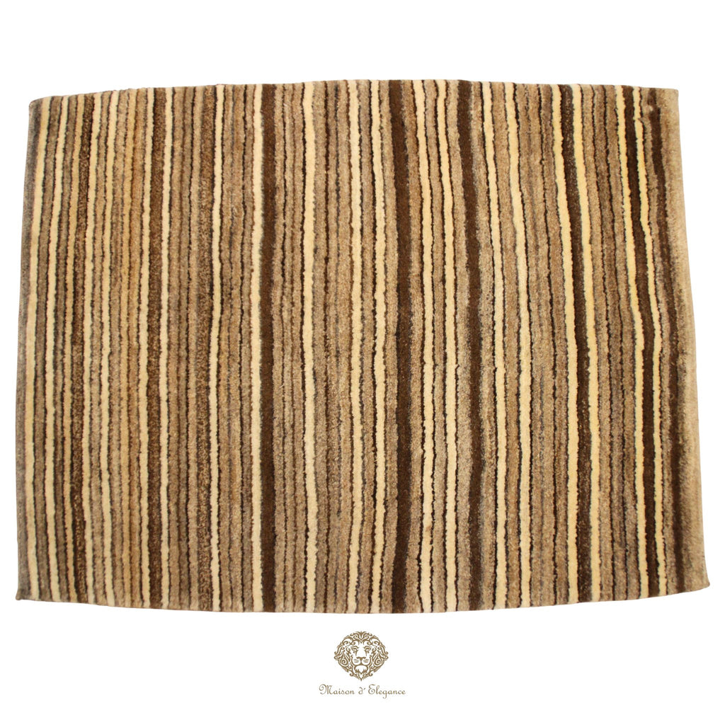 Alfombra Moderna a Rayas Lana - Tonos Neutros y Marrones 120 x 93 cm