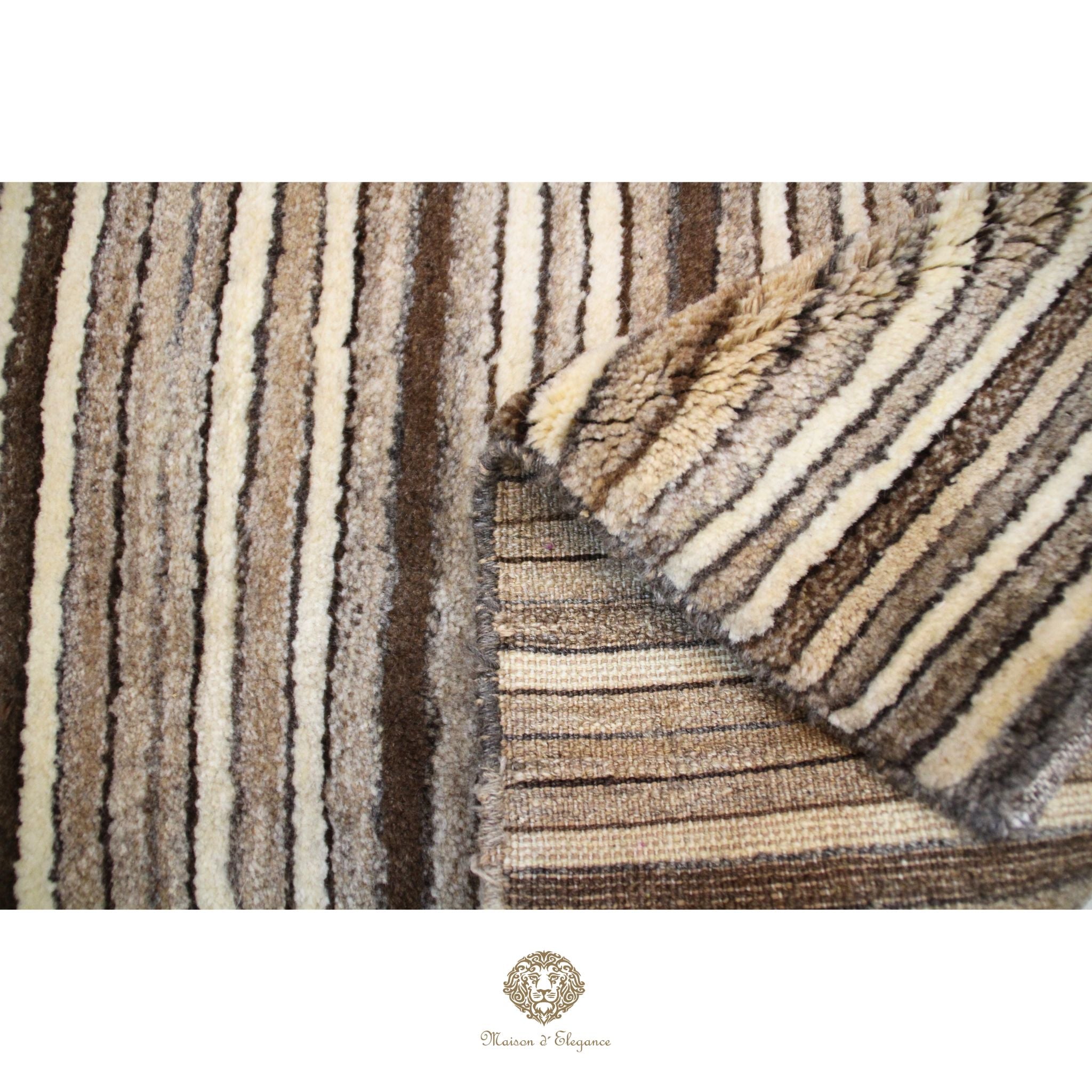 Alfombra Moderna a Rayas Lana - Tonos Neutros y Marrones 120 x 93 cm
