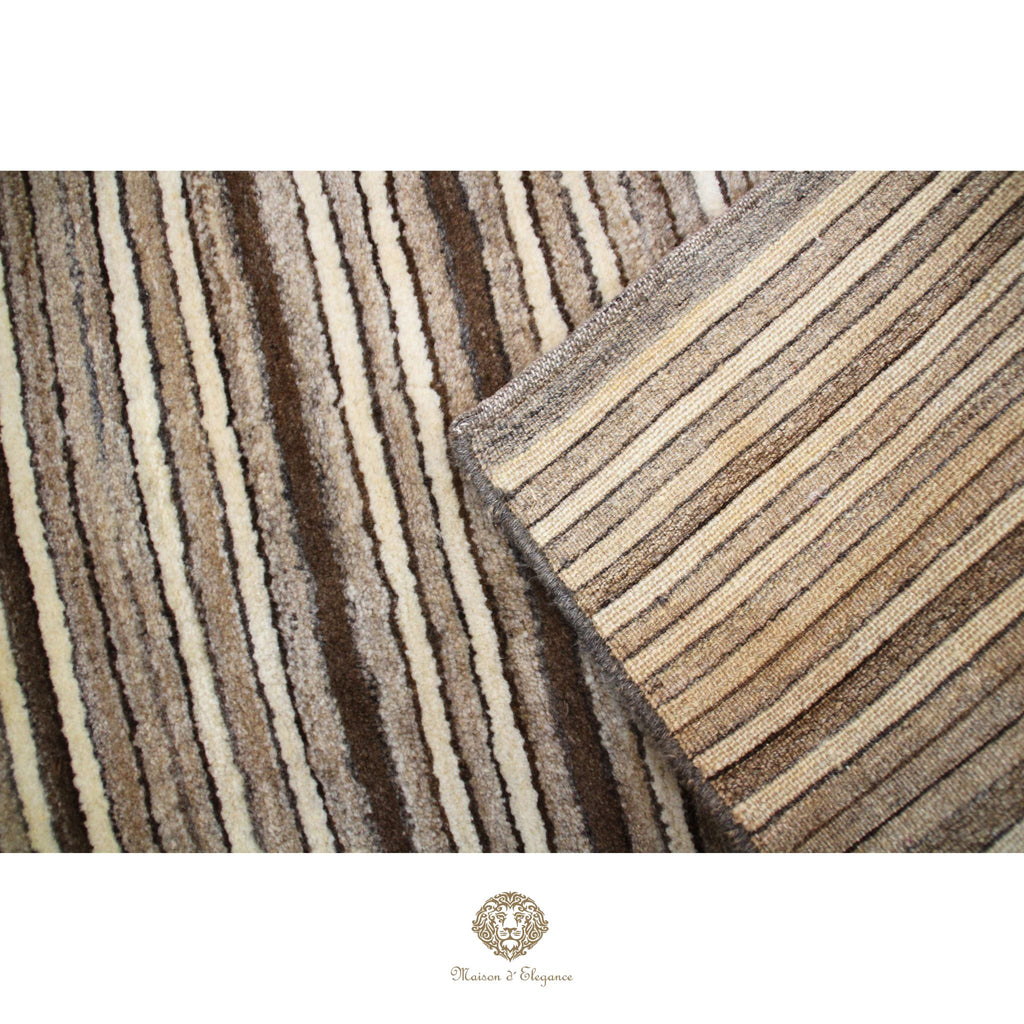 Alfombra Moderna a Rayas Lana - Tonos Neutros y Marrones 120 x 93 cm