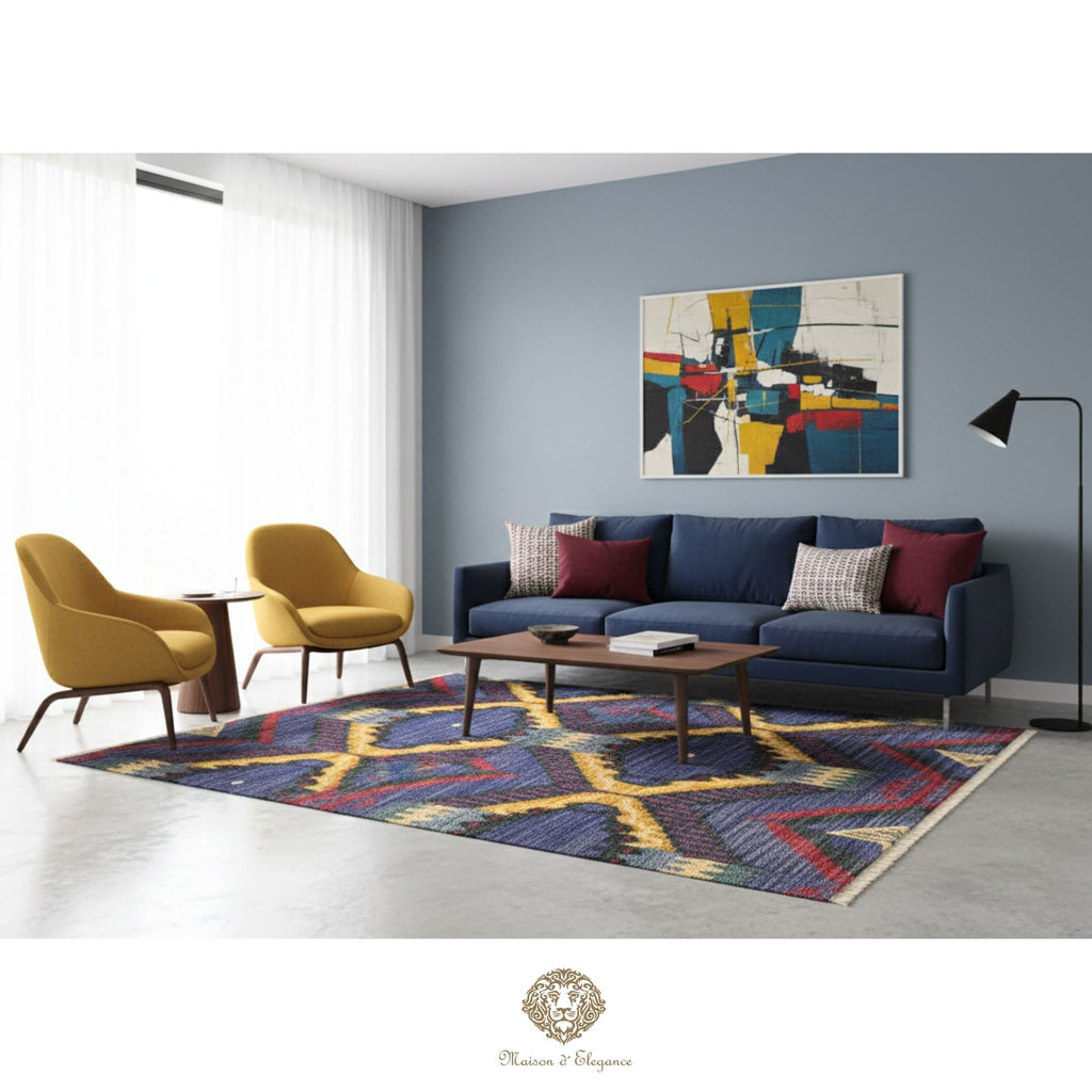 Alfombra Moderna Ikat Lana Natural - Diseño Contemporáneo 195 x 124 cm