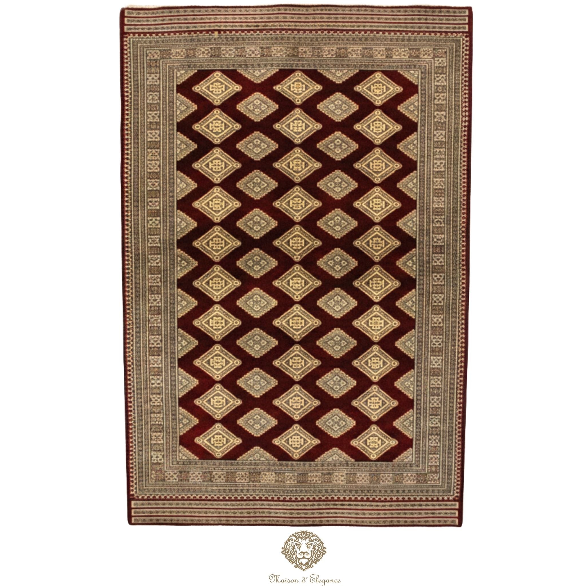 Alfombra Bordó Geométrica Lana - Hecha a Mano 272 x 183 cm