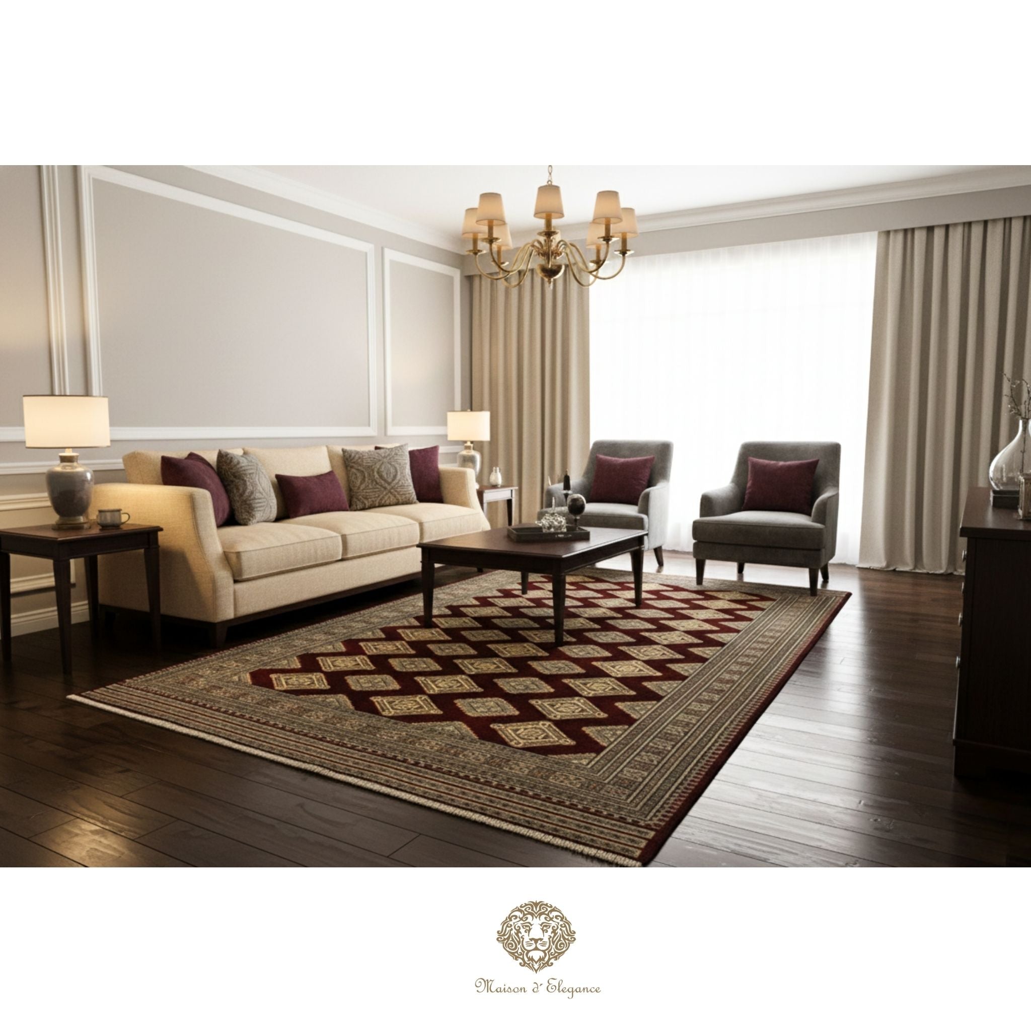 Alfombra Bordó Geométrica Lana - Hecha a Mano 272 x 183 cm