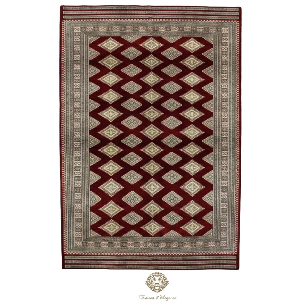 Alfombra Bordó Geométrica Lana - Hecha a Mano 280 x 184 cm