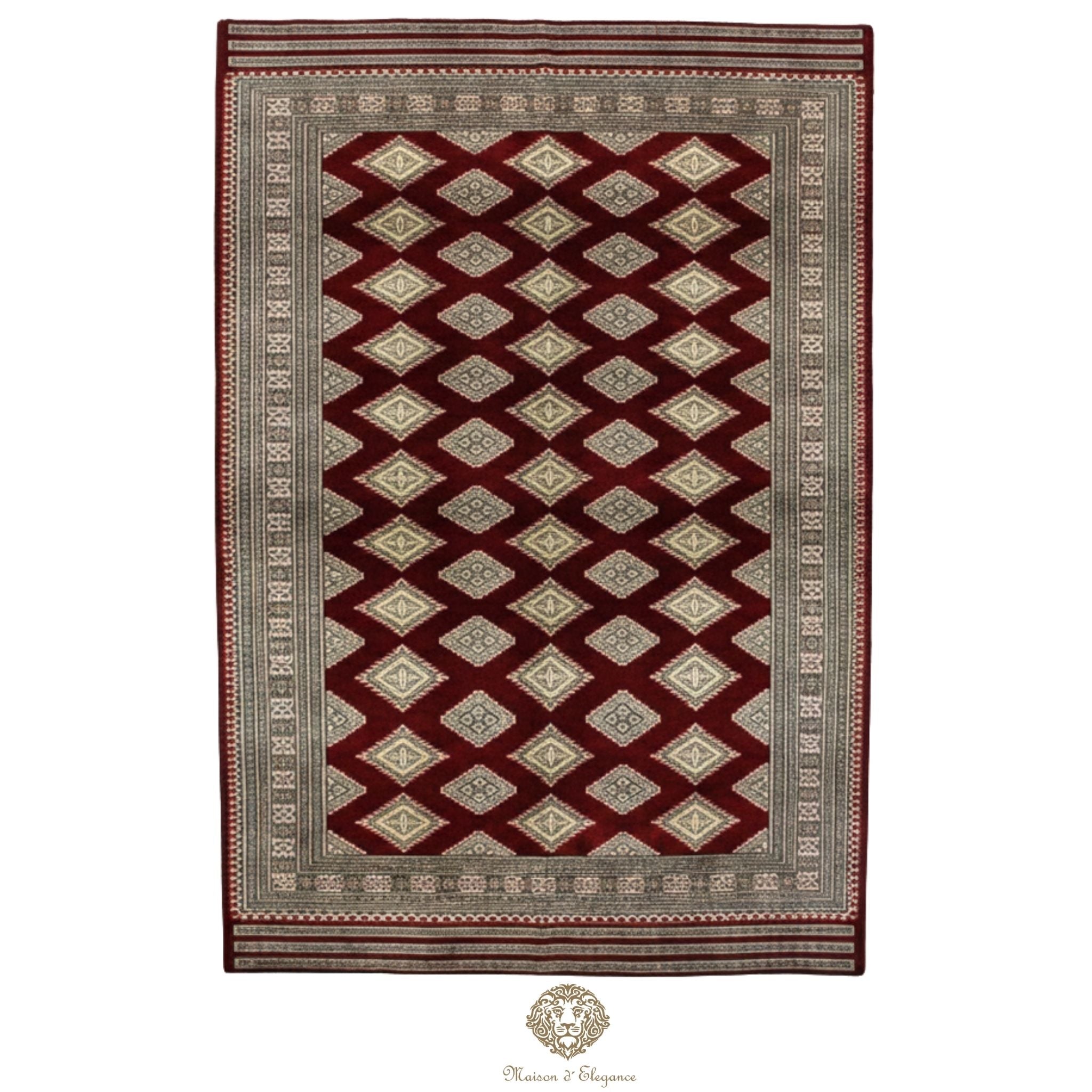 Alfombra Bordó Geométrica Lana - Hecha a Mano 280 x 184 cm