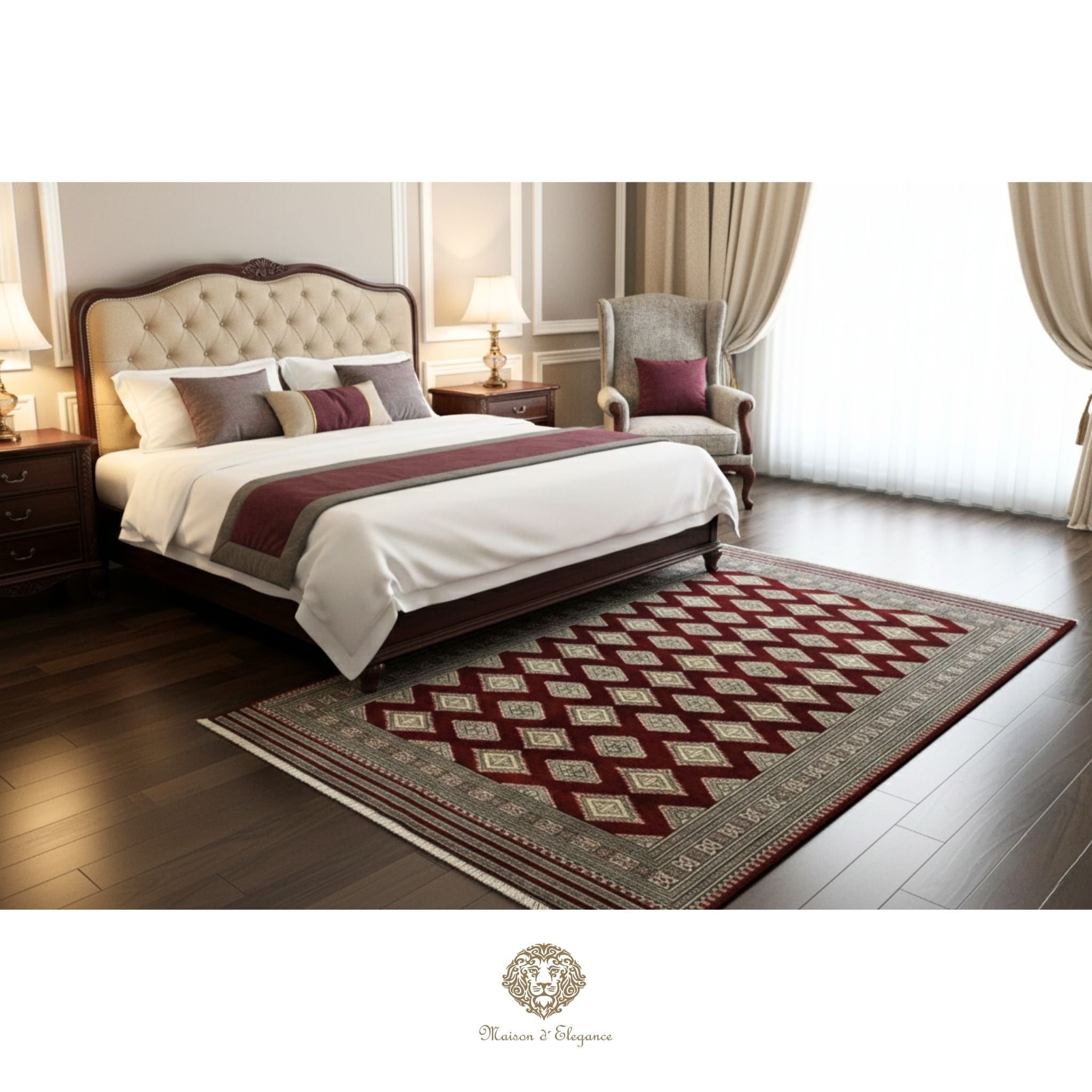 Alfombra Bordó Geométrica Lana - Hecha a Mano 280 x 184 cm