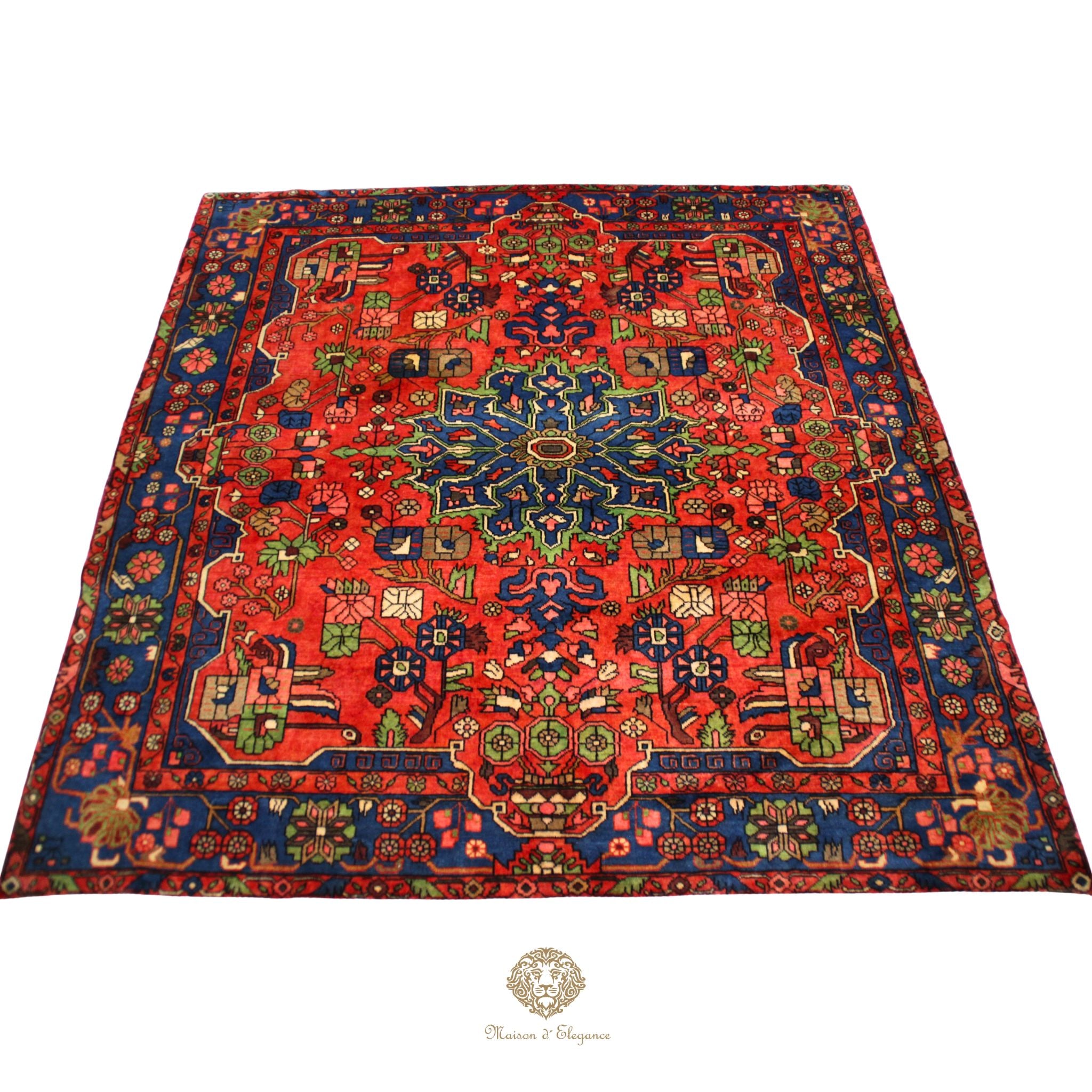 Alfombra Hamedan Cuadrada Medallón Central Lana Persa 206 x 198 cm