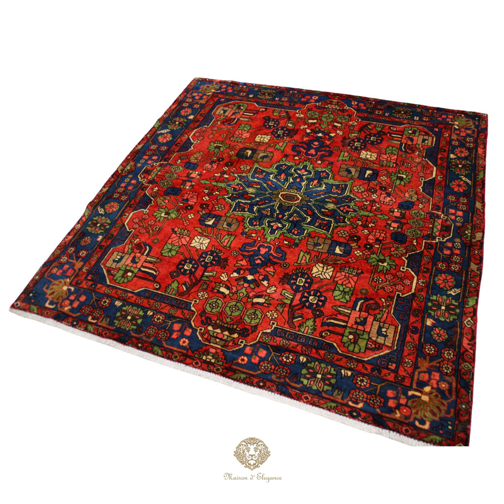 Alfombra Hamedan Cuadrada Medallón Central Lana Persa 206 x 198 cm