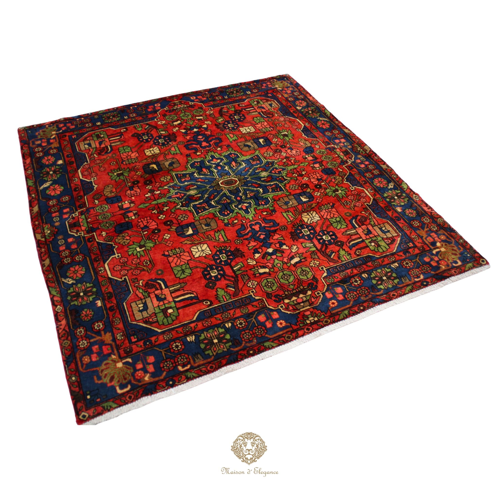 Alfombra Hamedan Cuadrada Medallón Central Lana Persa 206 x 198 cm