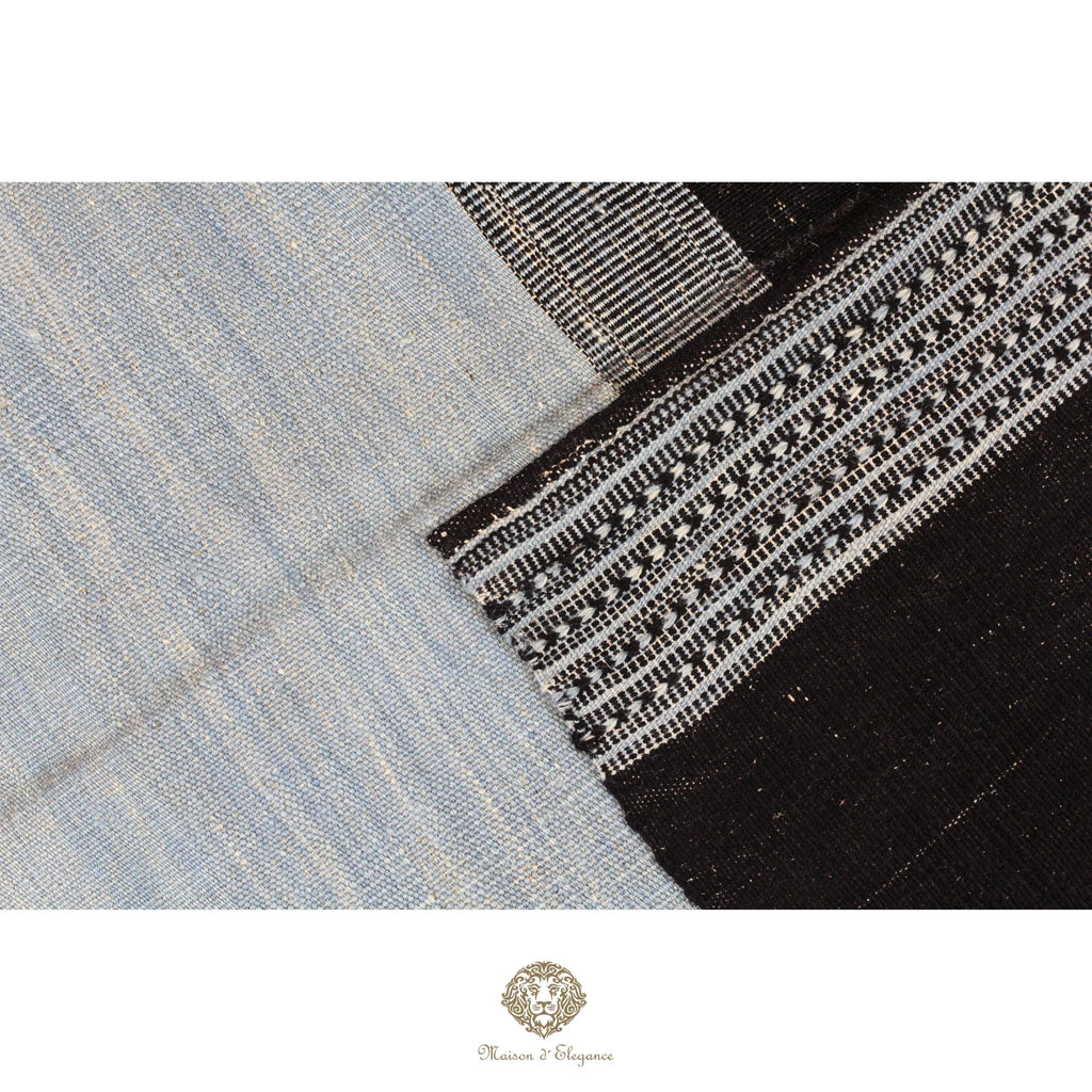 Alfombra Kelim Kia Sar Negra Centro Celeste Lana 254 x 179 cm