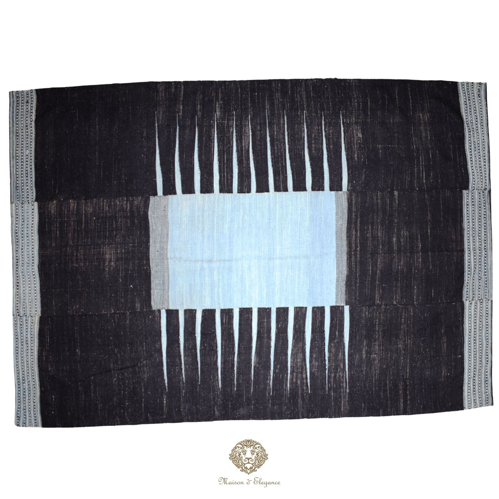 Alfombra Kelim Kia Sar Negra Centro Celeste Lana 254 x 179 cm