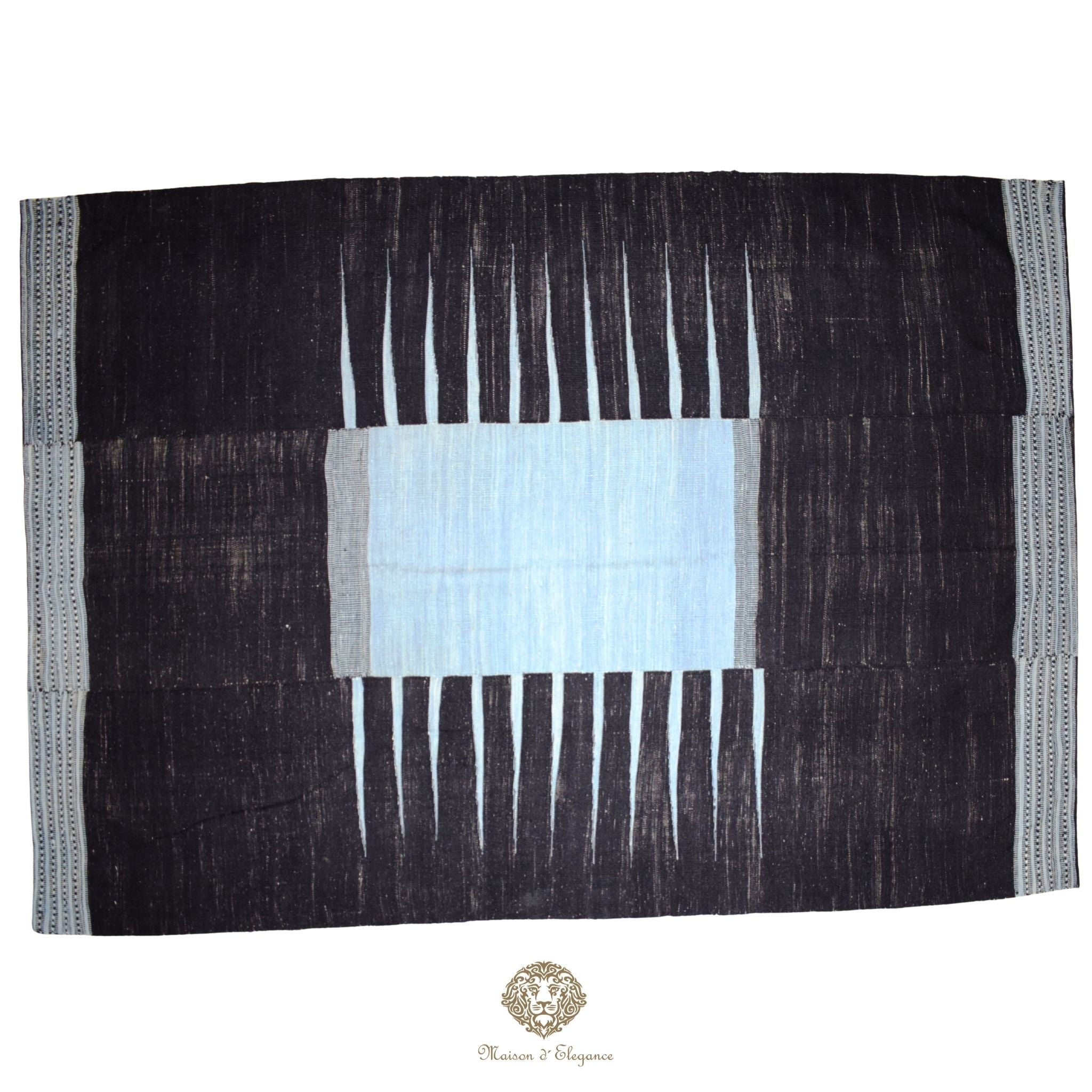 Alfombra Kelim Kia Sar Negra Centro Celeste Lana 254 x 179 cm